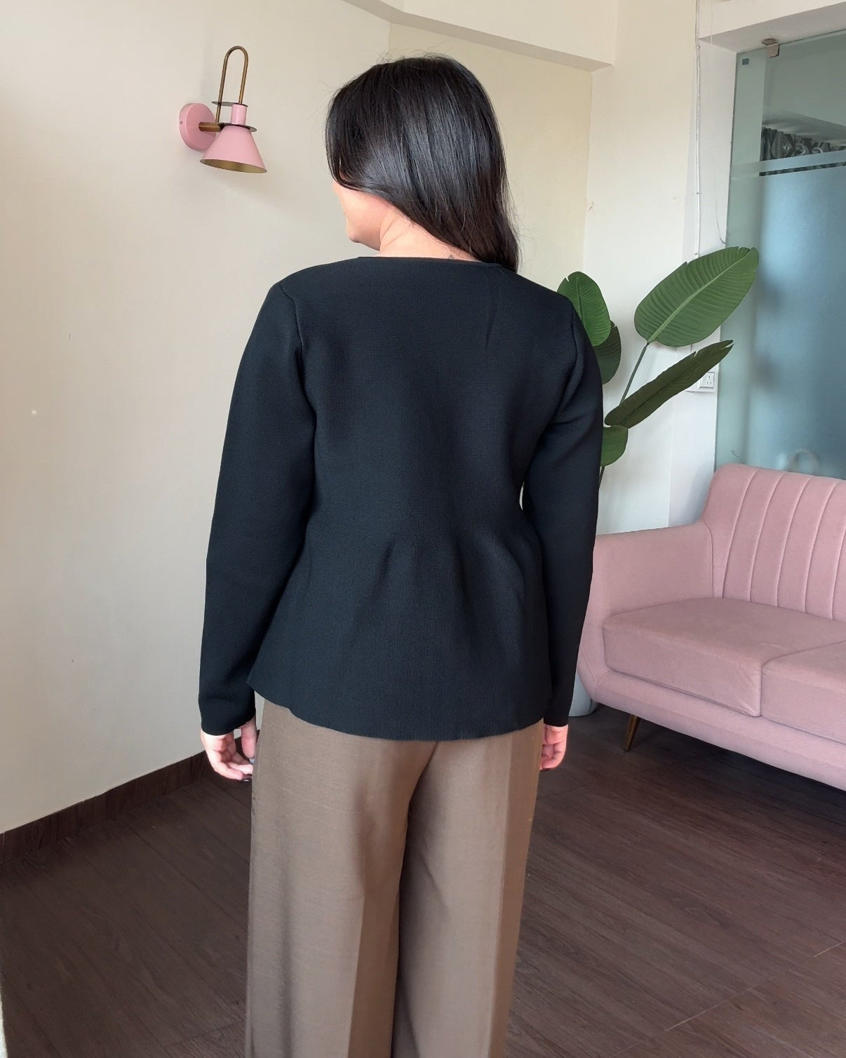 Peplum Round Neck Full Sleeve Golden Button Detailing Top
