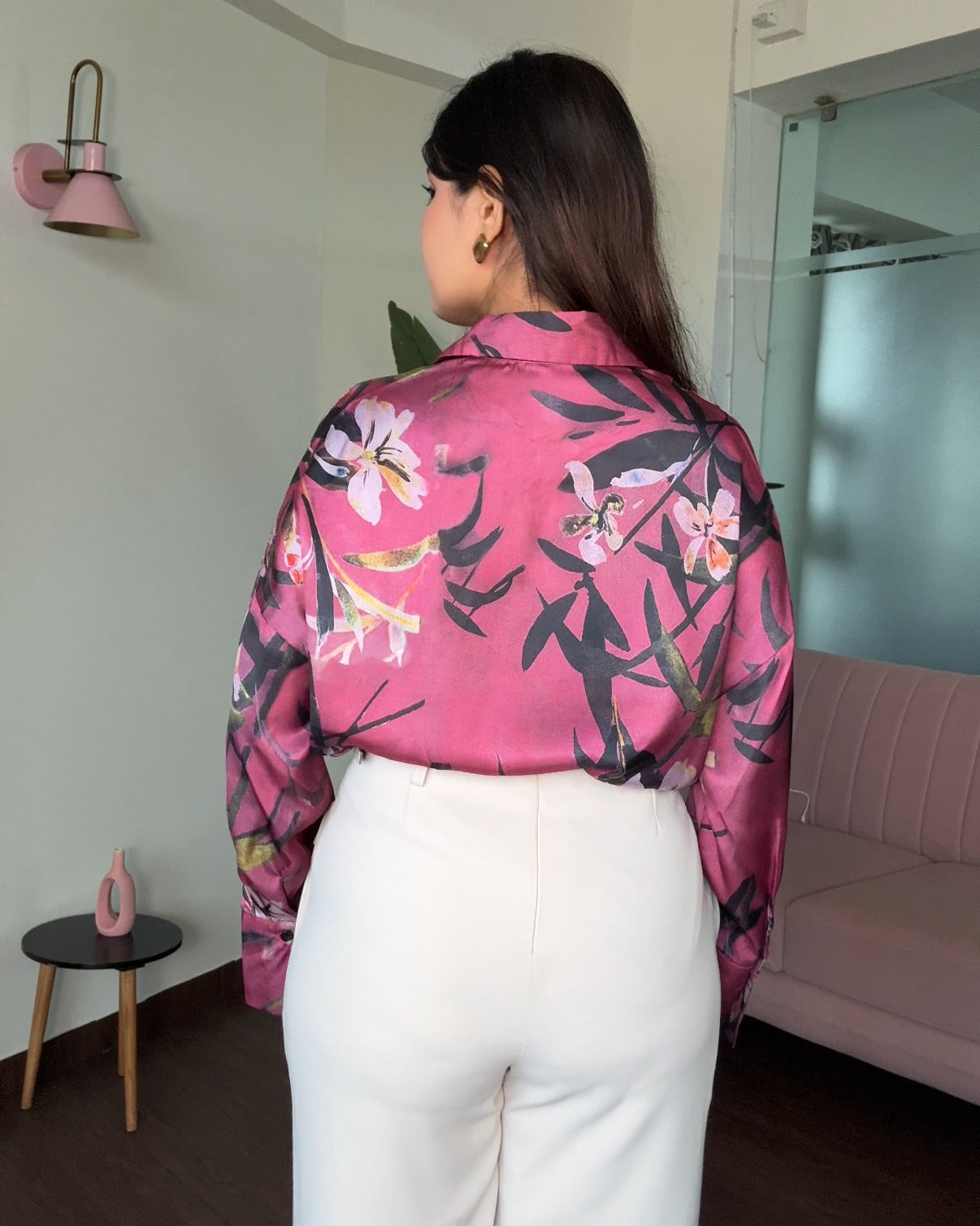 Plum Printed Satin Shirt