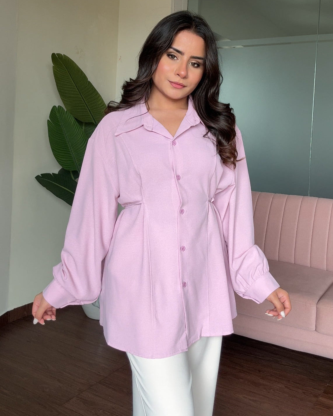 Plus Size Crepe Waist Adjustable Shirt