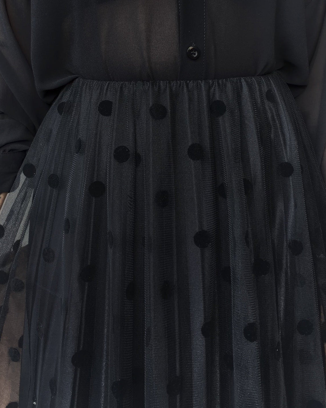 Polka Dot Net Midi Pleated Skirt