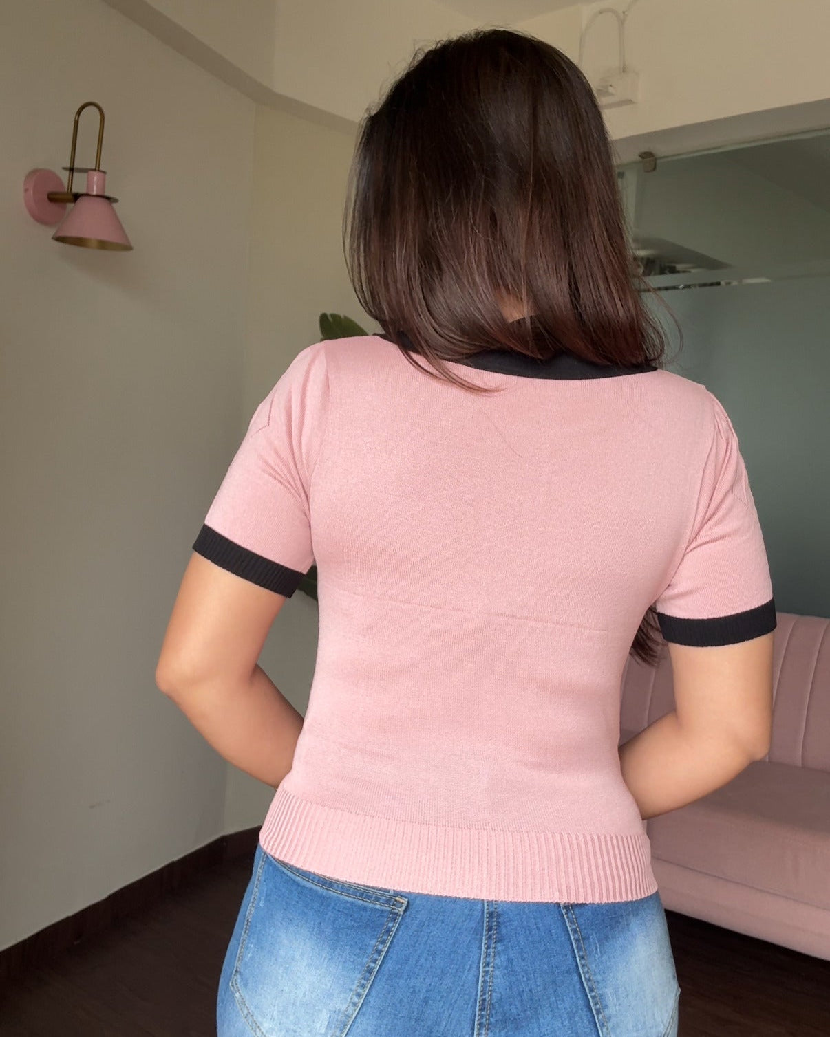 Polo Ribbed Floral Embroidered Top