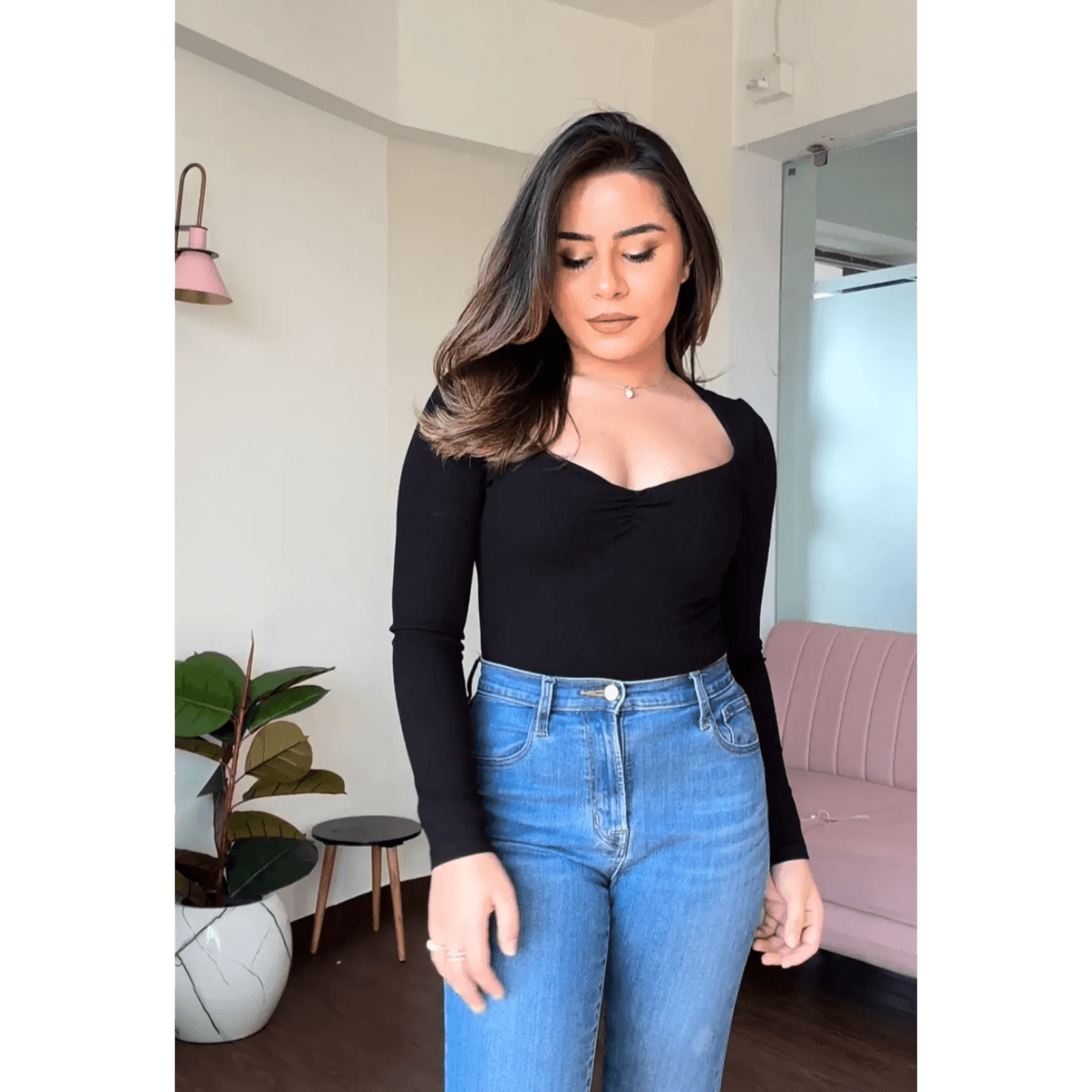 Premium Diamond Neck Ribbed Top
