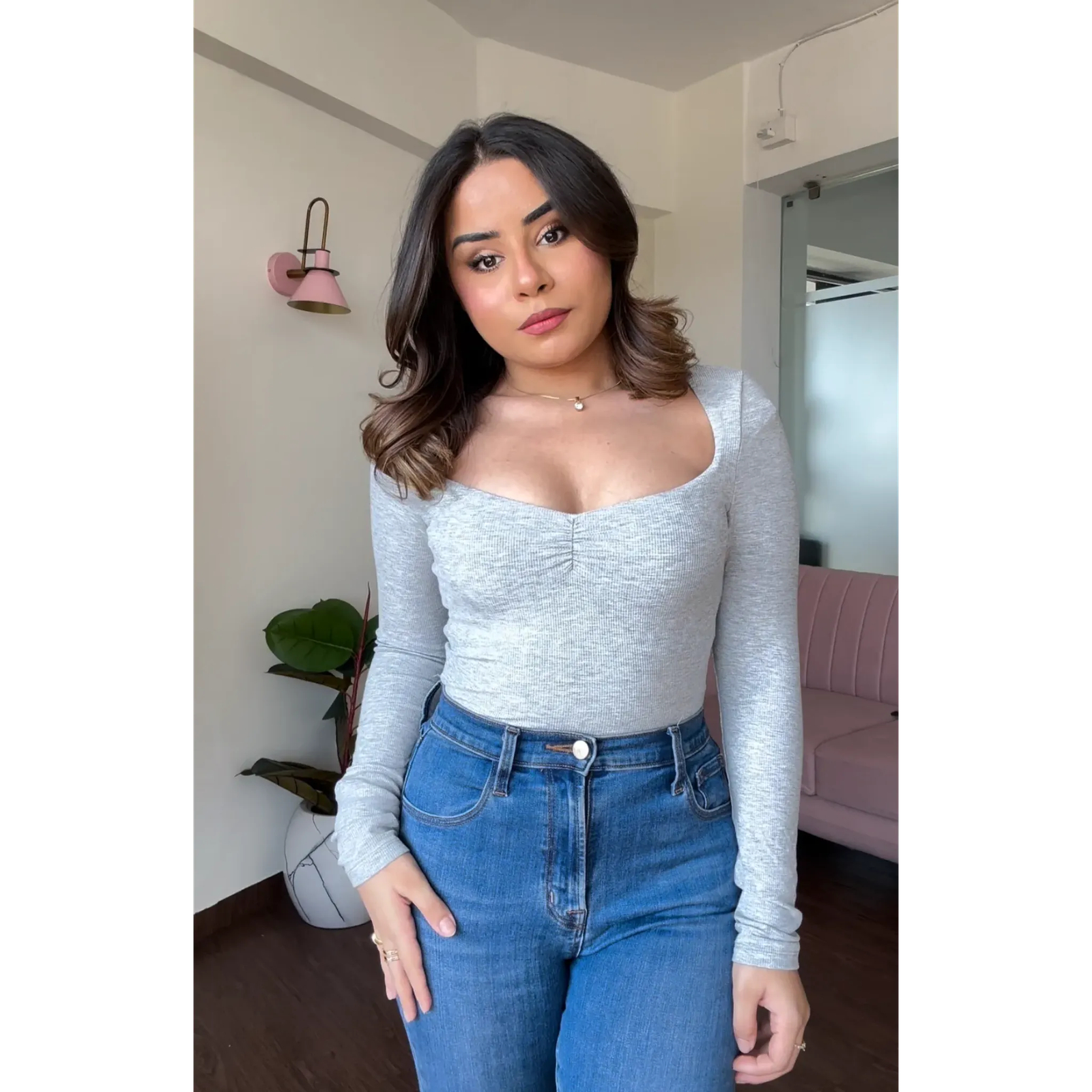 Premium Diamond Neck Ribbed Top