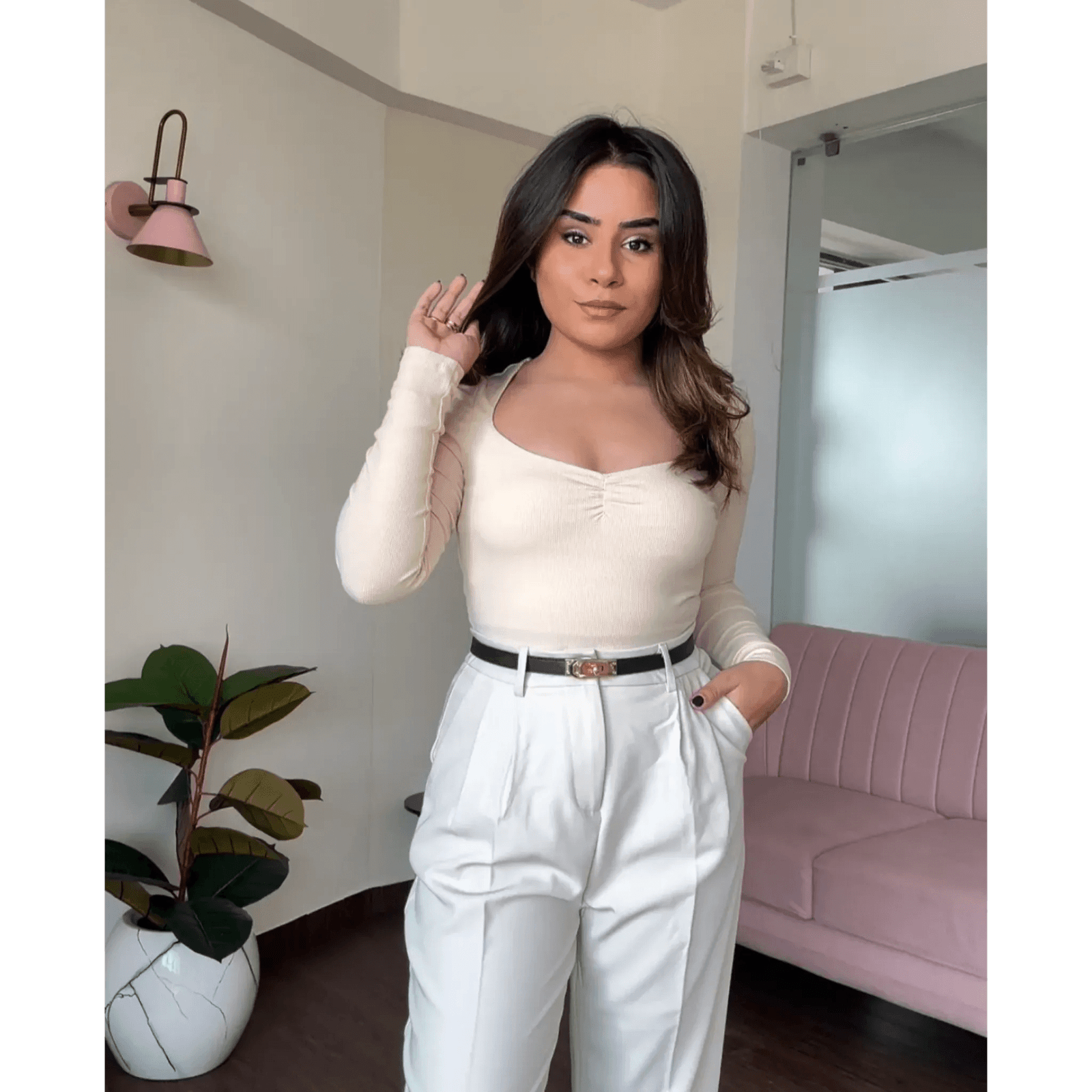 Premium Diamond Neck Ribbed Top