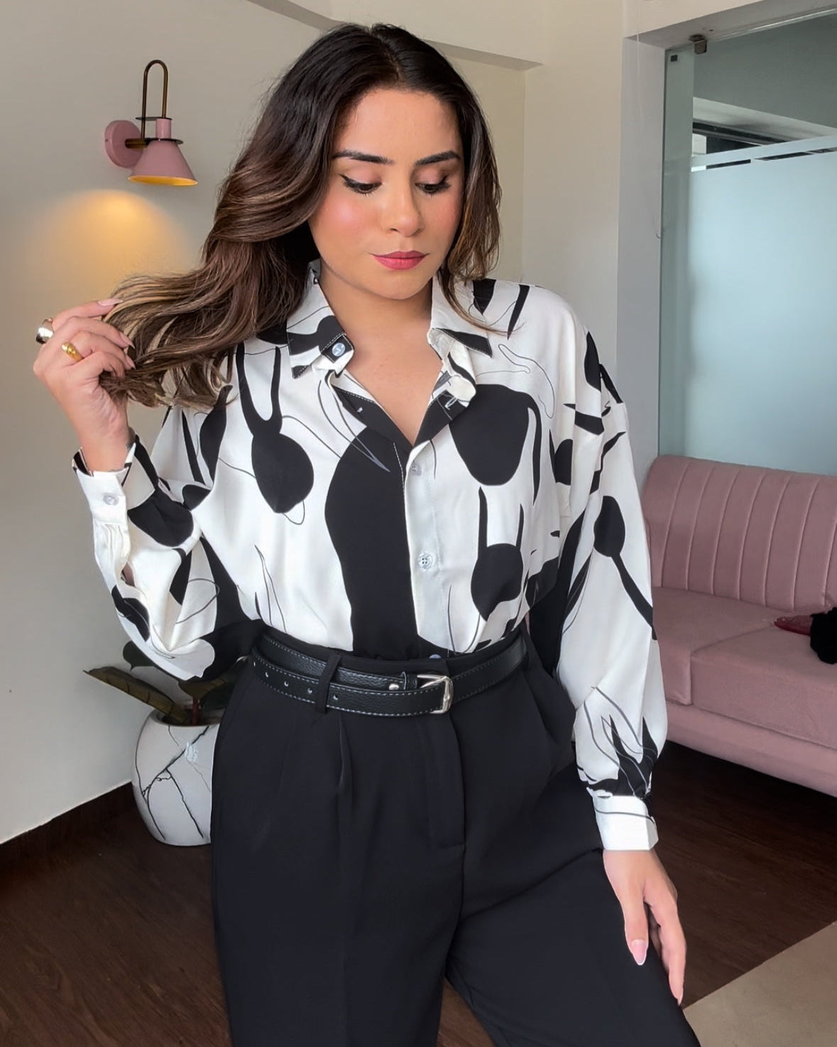 Printed Abstract Black Crepe Shirt