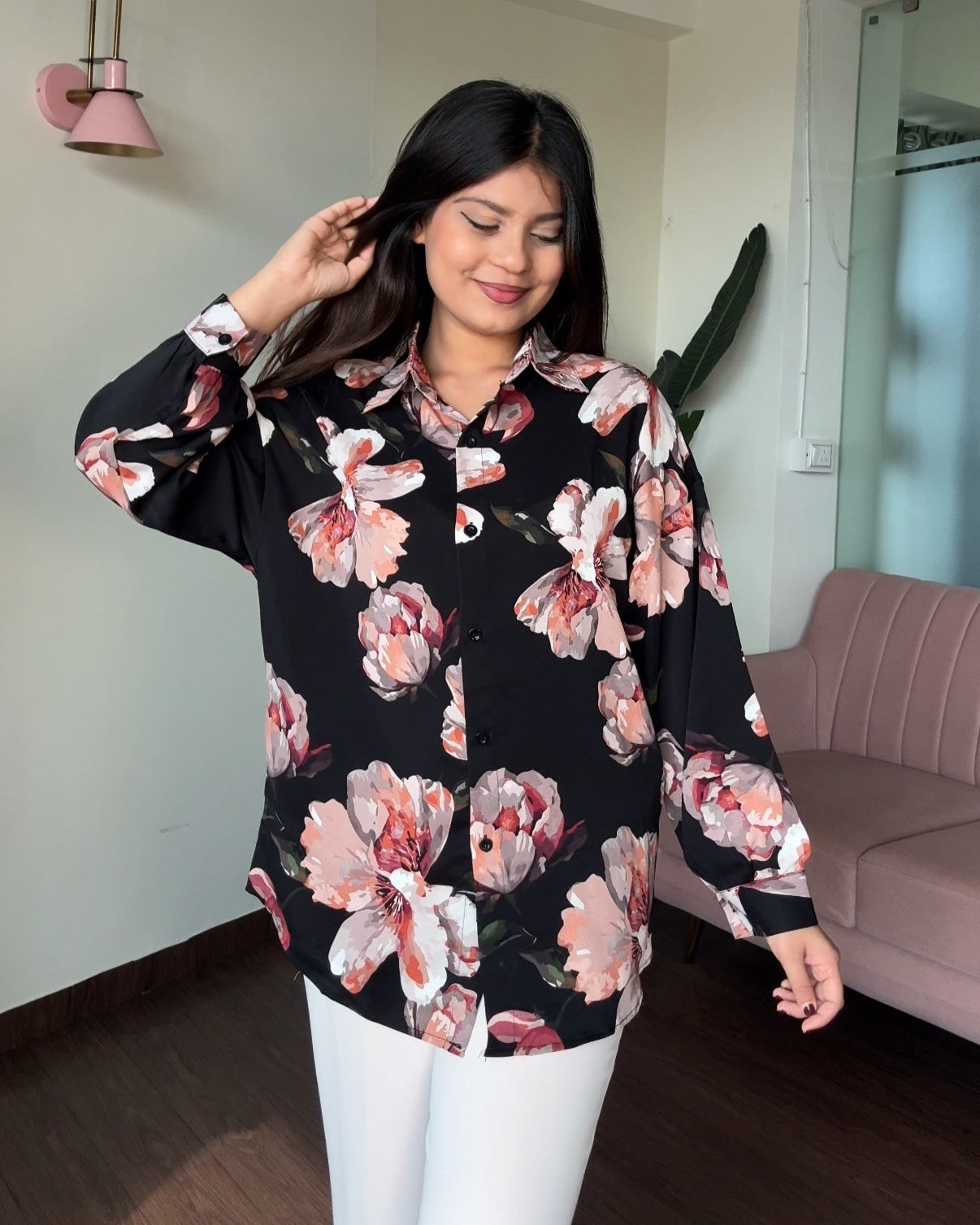 Printed Abstract Petal Crepe Shirt