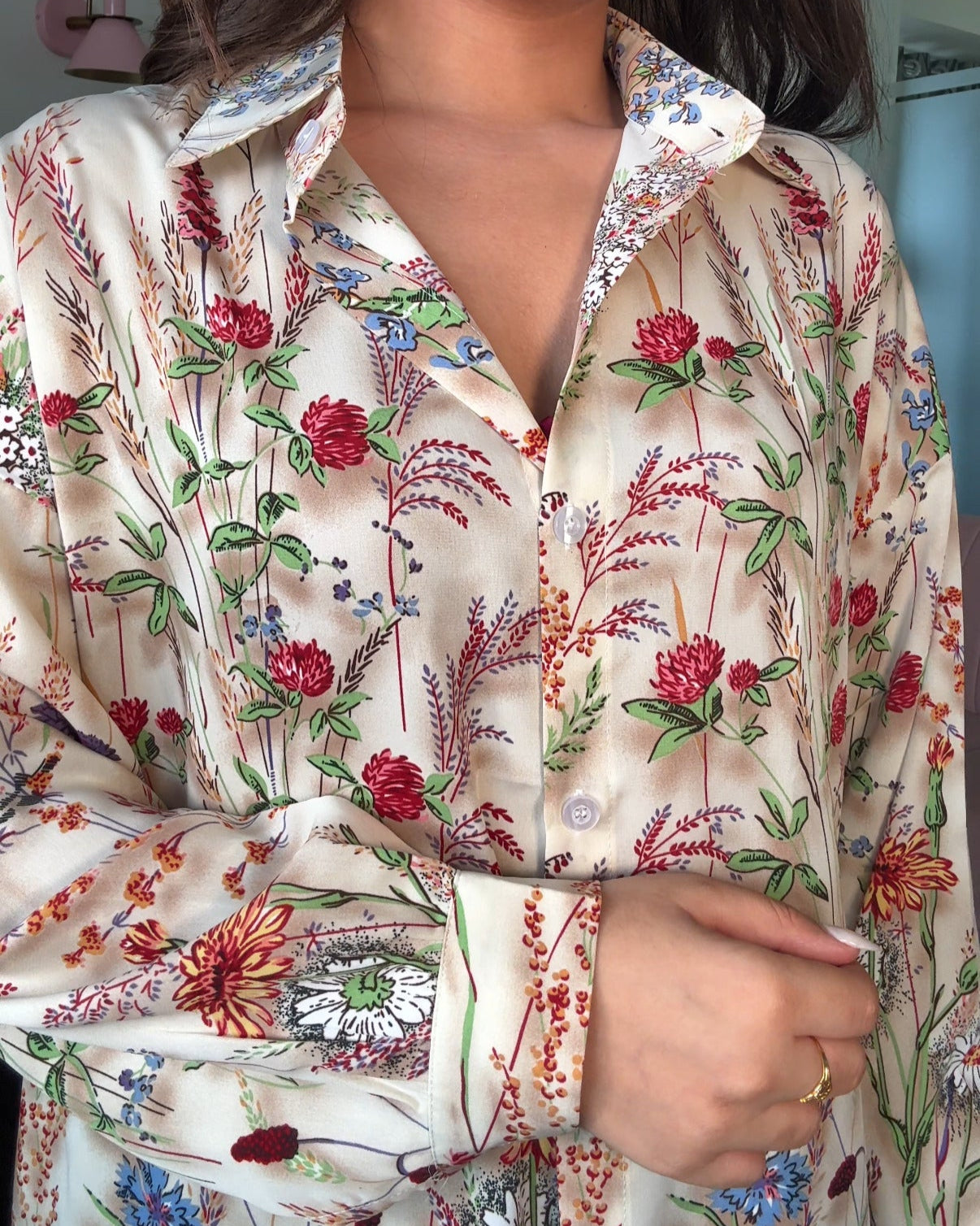Printed Ivory Garden Crepe Full Sleeves Shirt