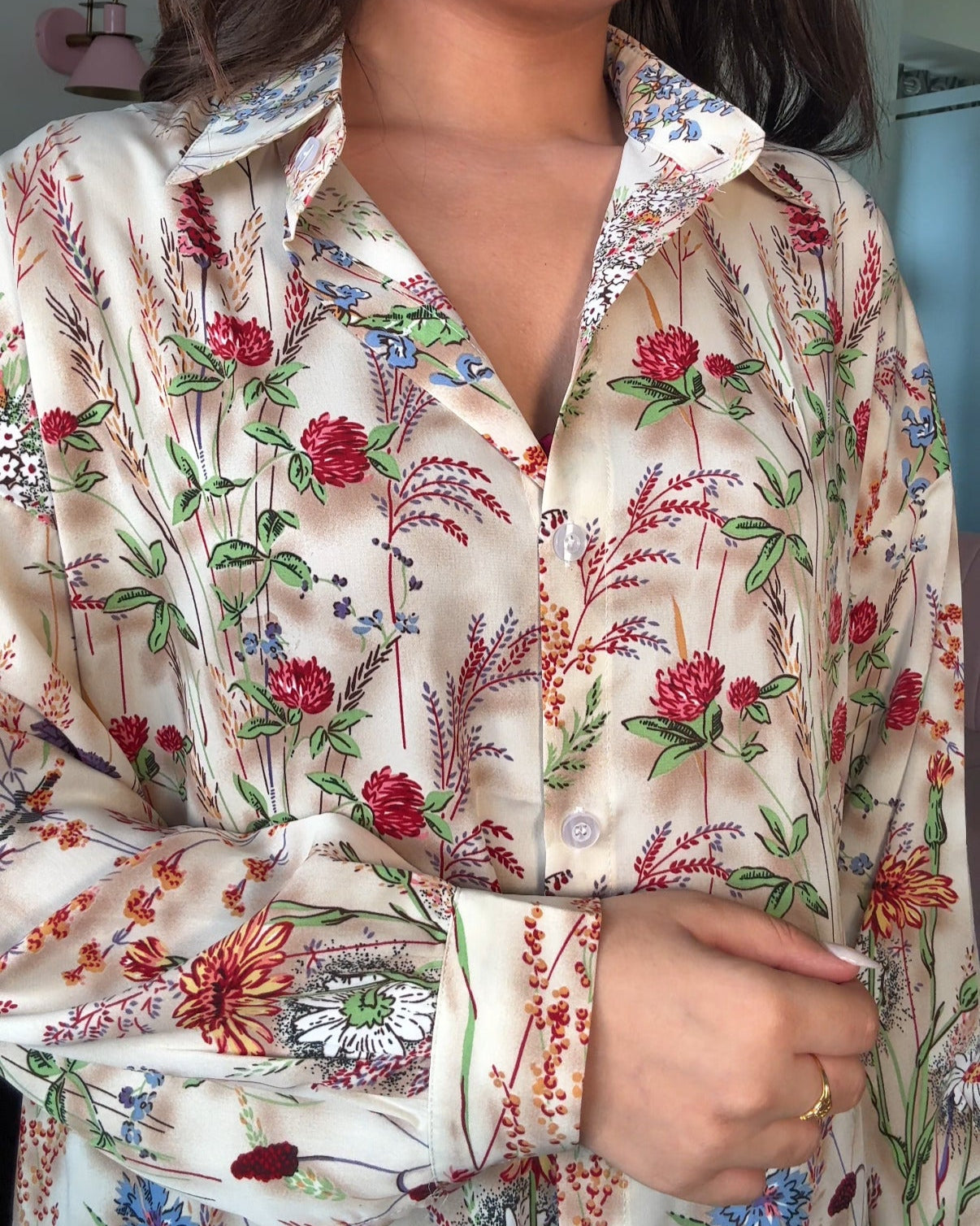 Printed Ivory Garden Crepe Full Sleeves Shirt