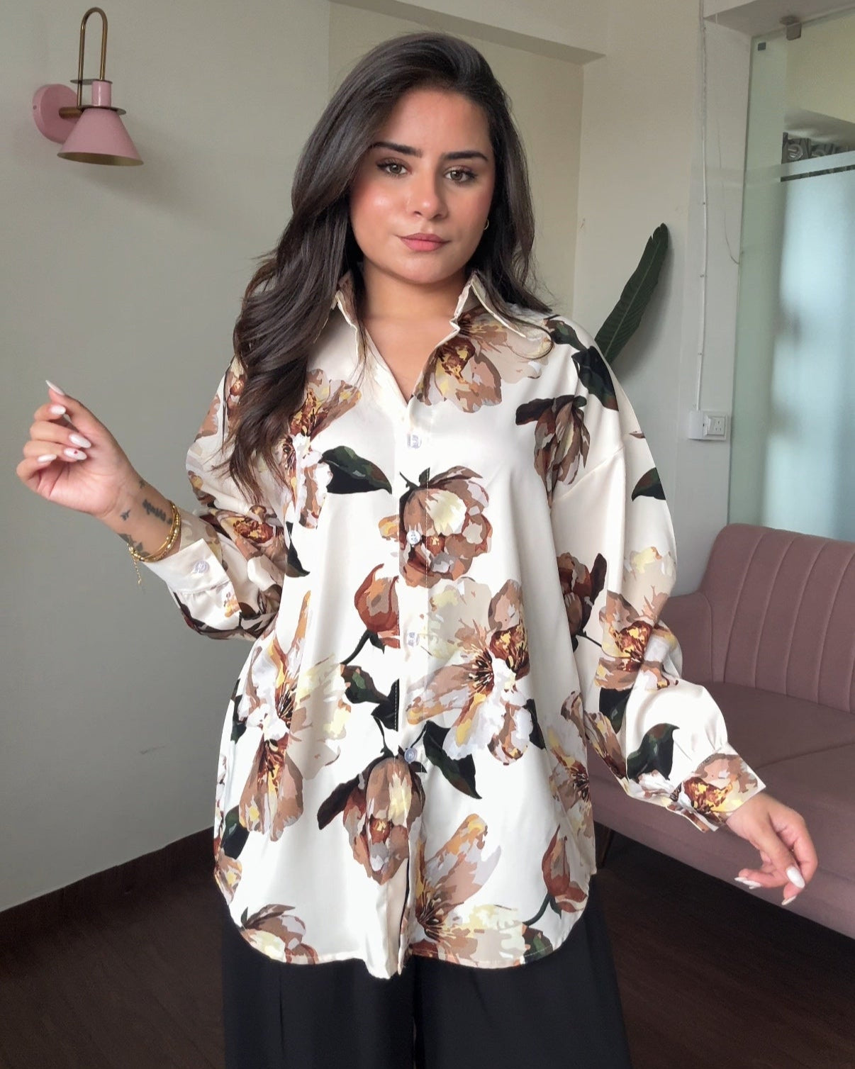Printed Ivory Whispers Crepe Full Sleeves Shirt