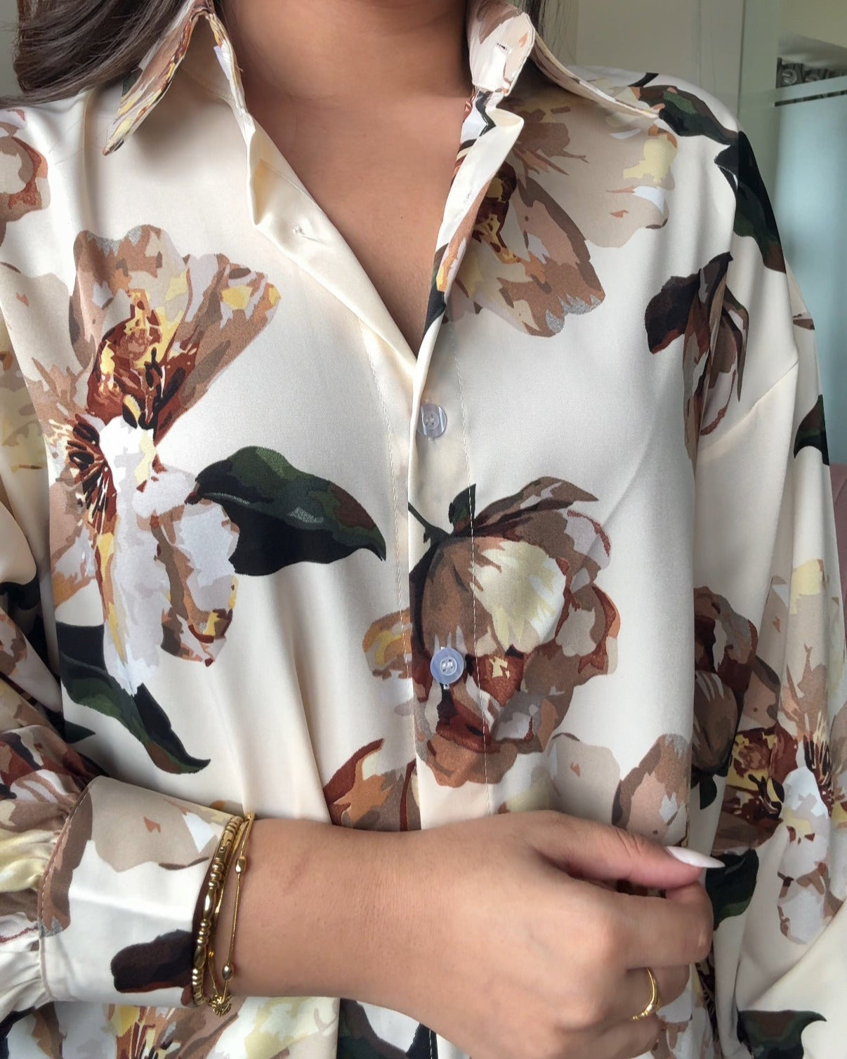 Printed Ivory Whispers Crepe Full Sleeves Shirt