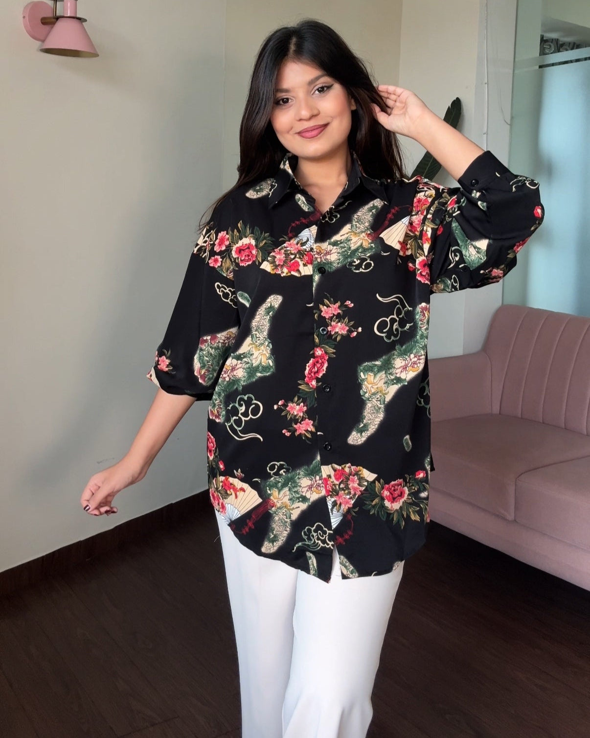 Printed Kimono Garden Crepe Full Sleeves Shirt