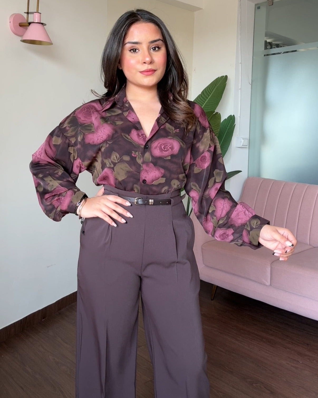 Printed Mauve Kiss Crepe Full Sleeves Shirt