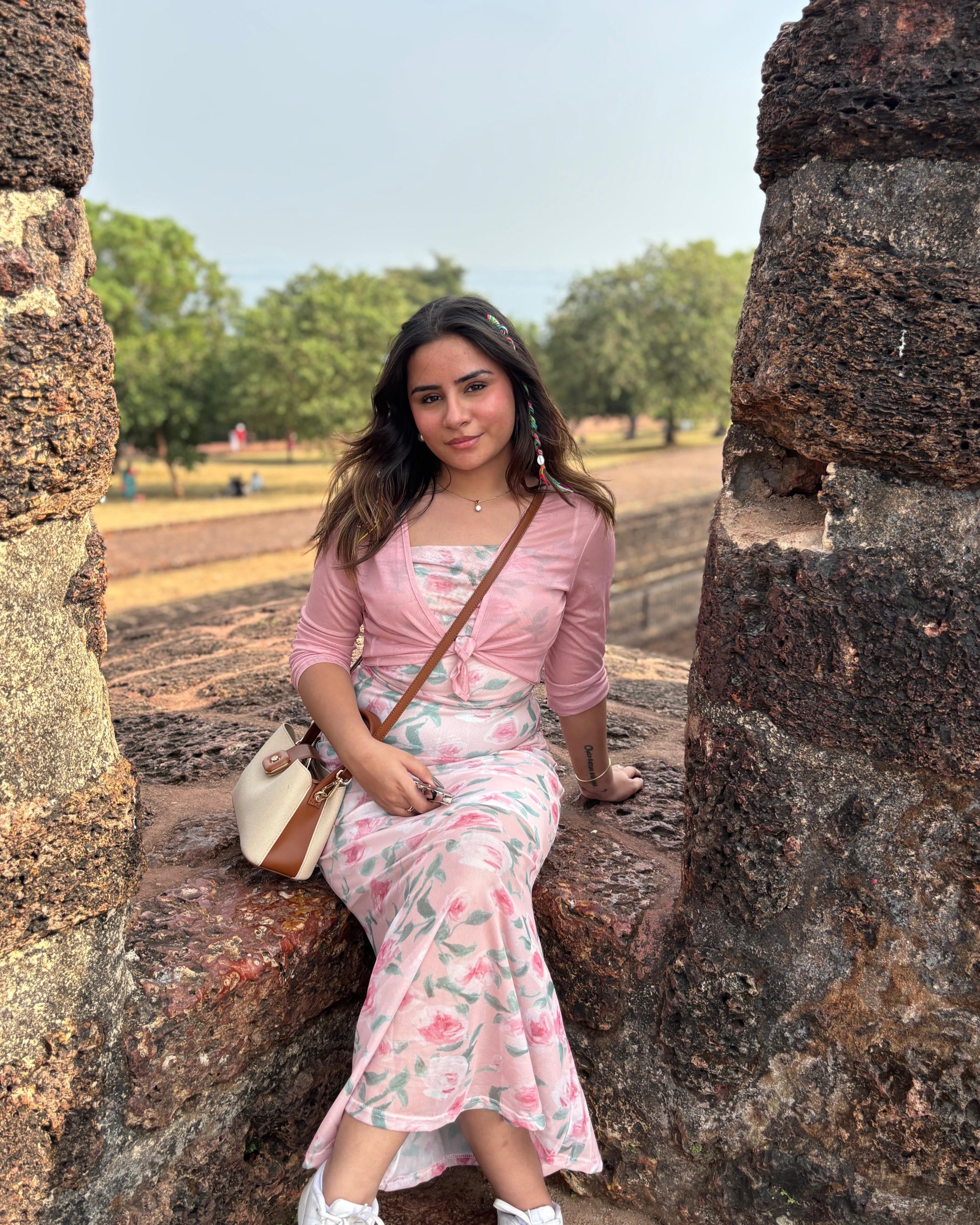 Printed Mesh Dress With Shrug