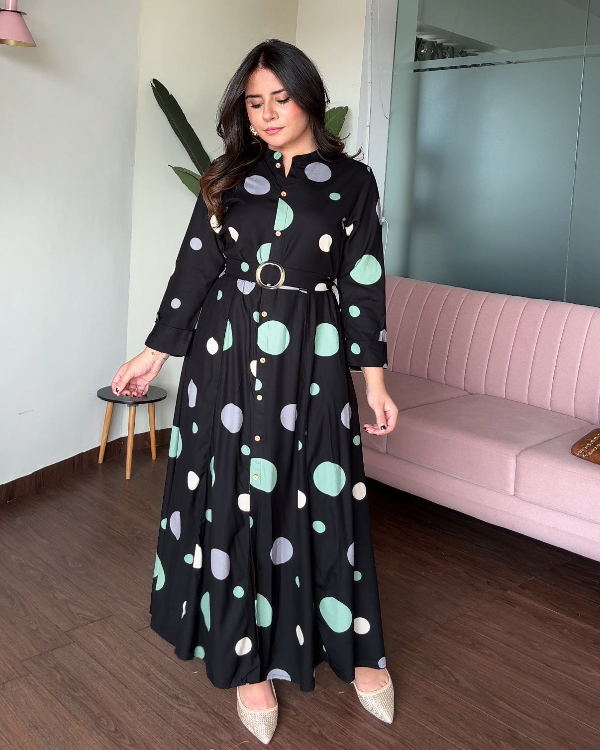 Printed Shirt Dress With Belt