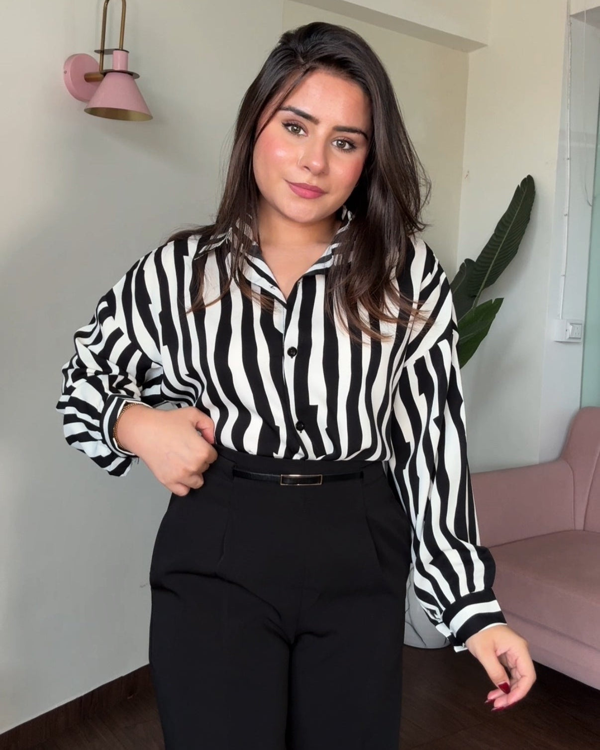 Printed Stripe Crepe Full Sleeves Shirt