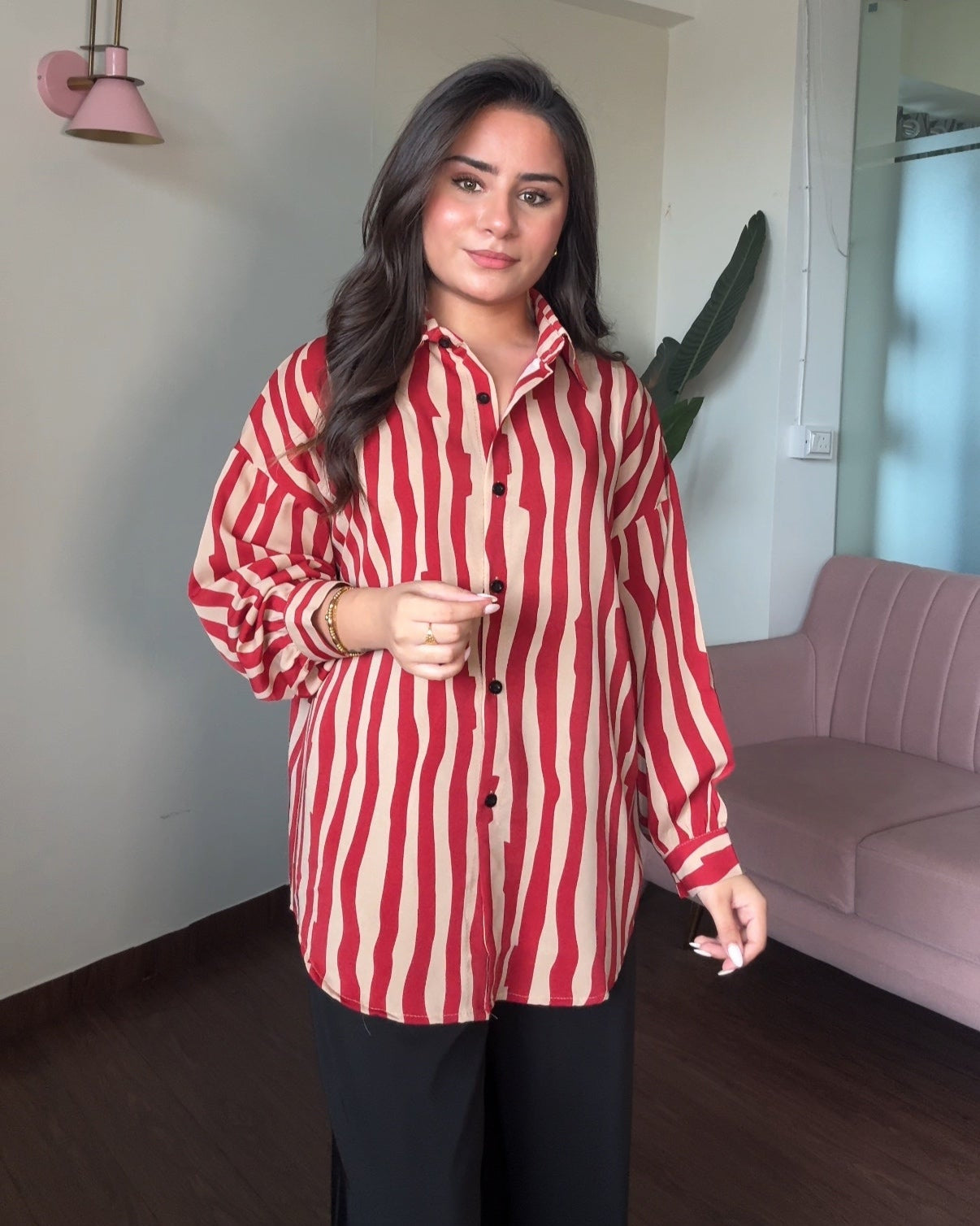 Printed Stripe Crepe Full Sleeves Shirt