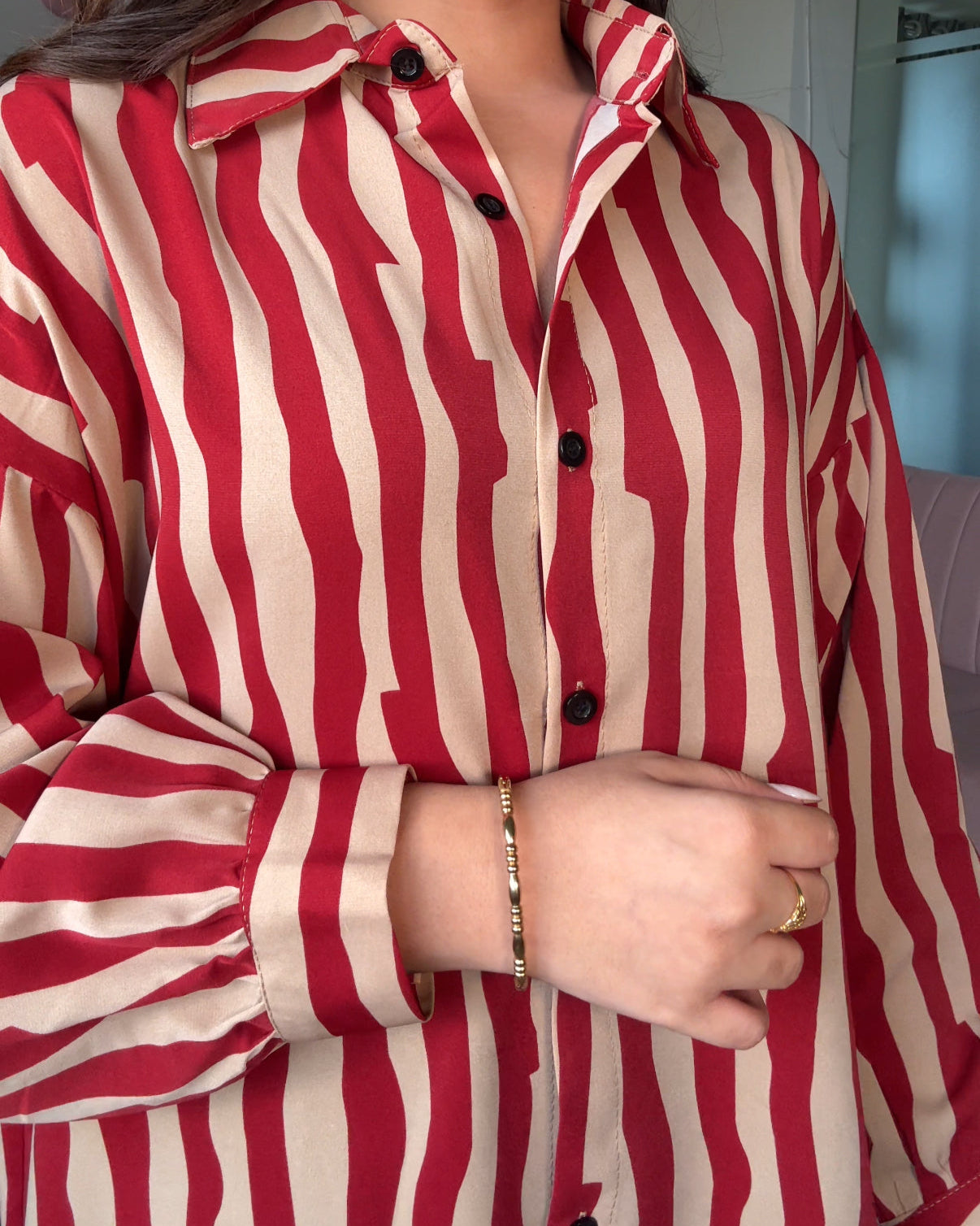 Printed Stripe Crepe Full Sleeves Shirt