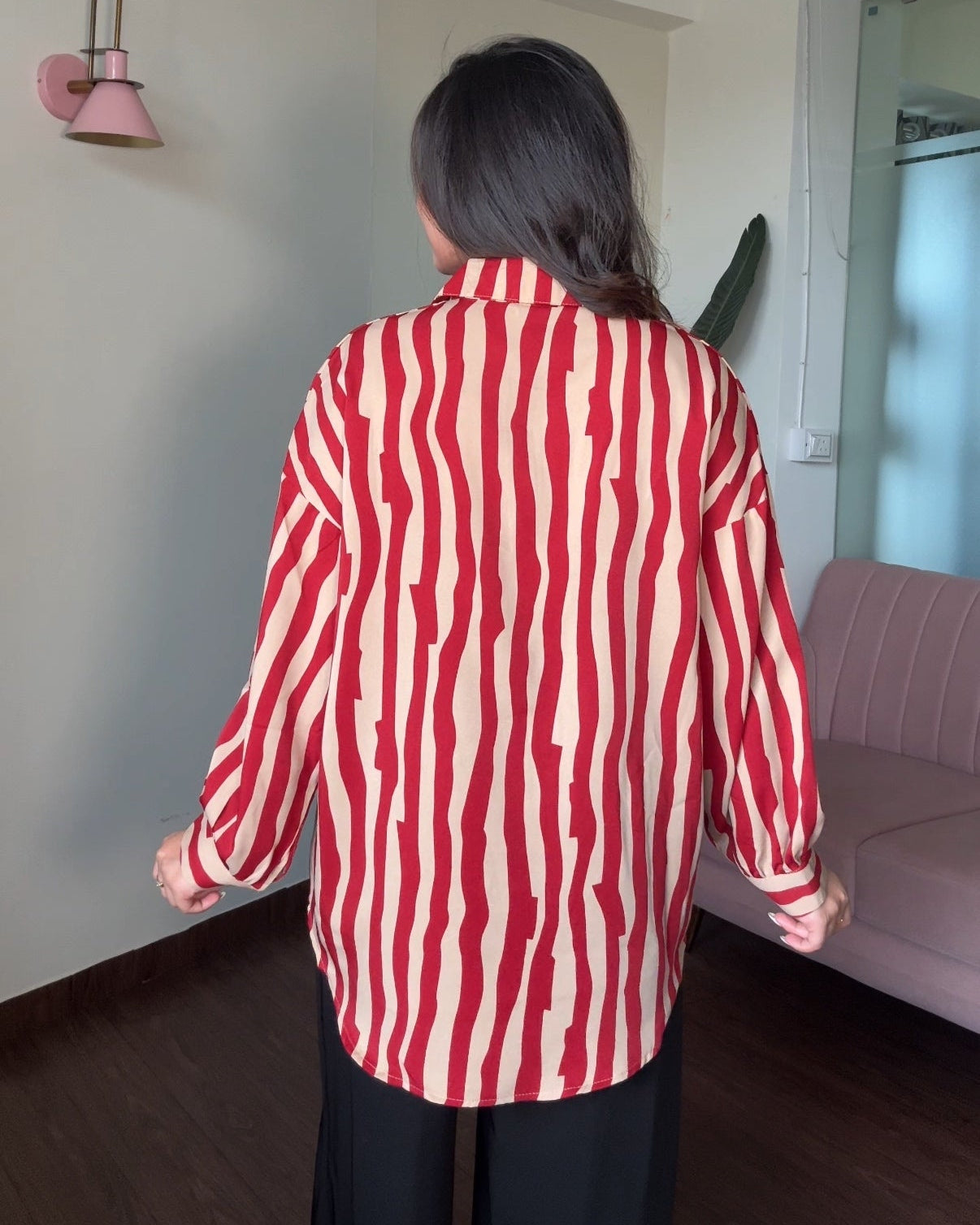 Printed Stripe Crepe Full Sleeves Shirt