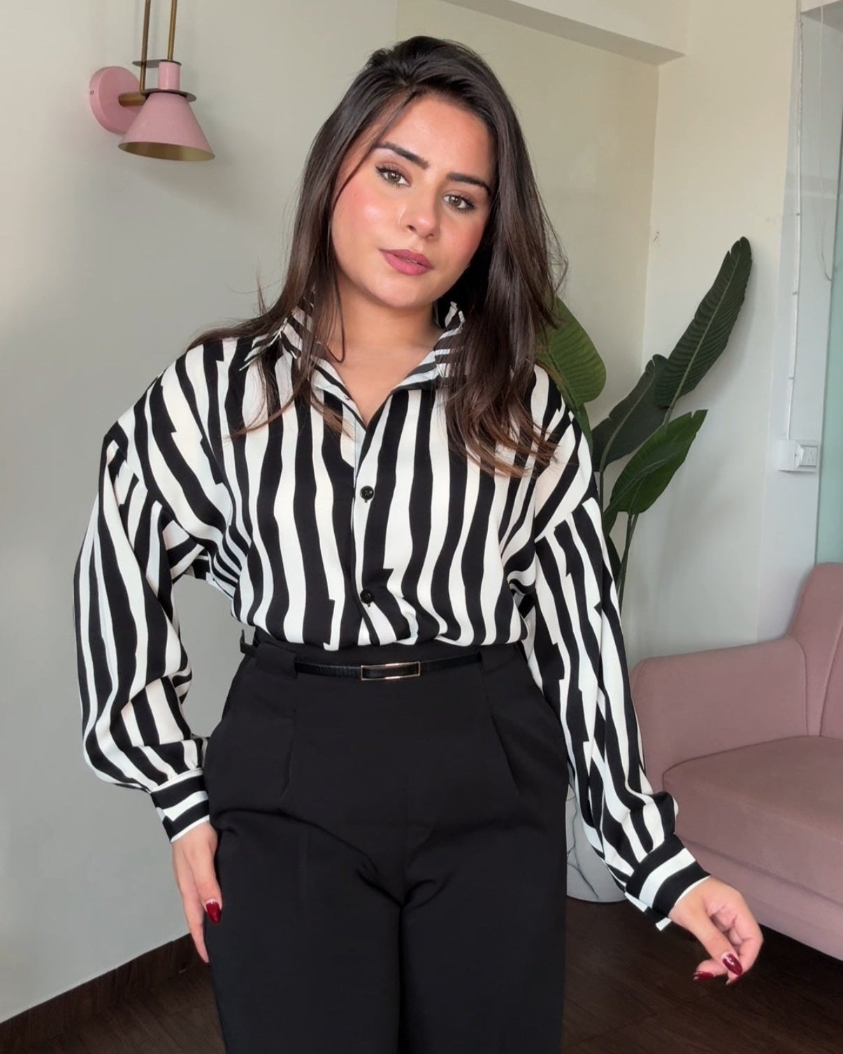 Printed Stripe Crepe Full Sleeves Shirt