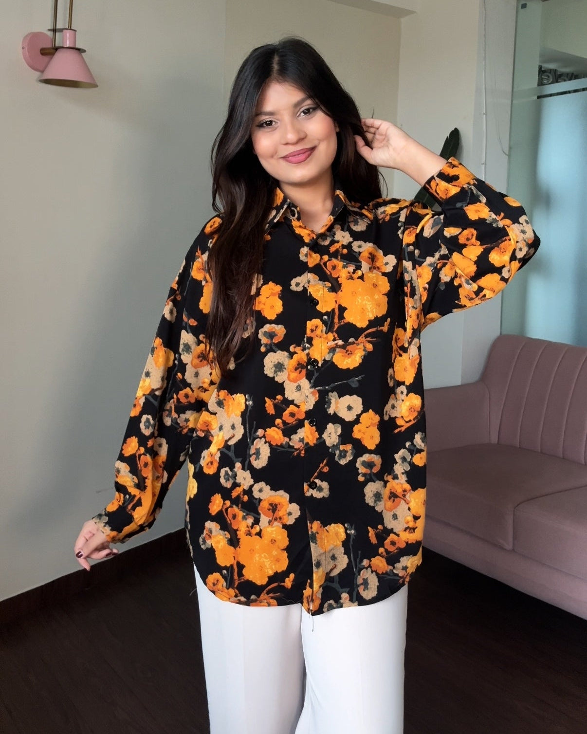 Printed Sunset Florals Crepe Shirt