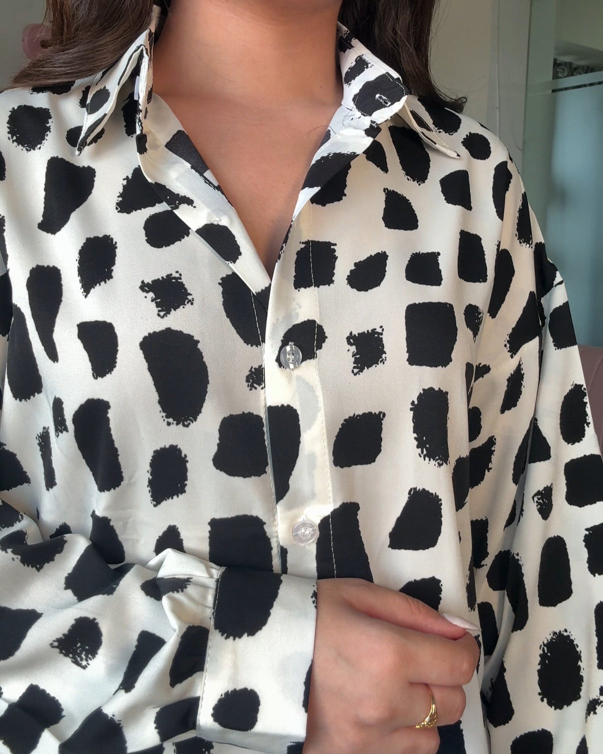 Printed White Brush Crepe Shirt