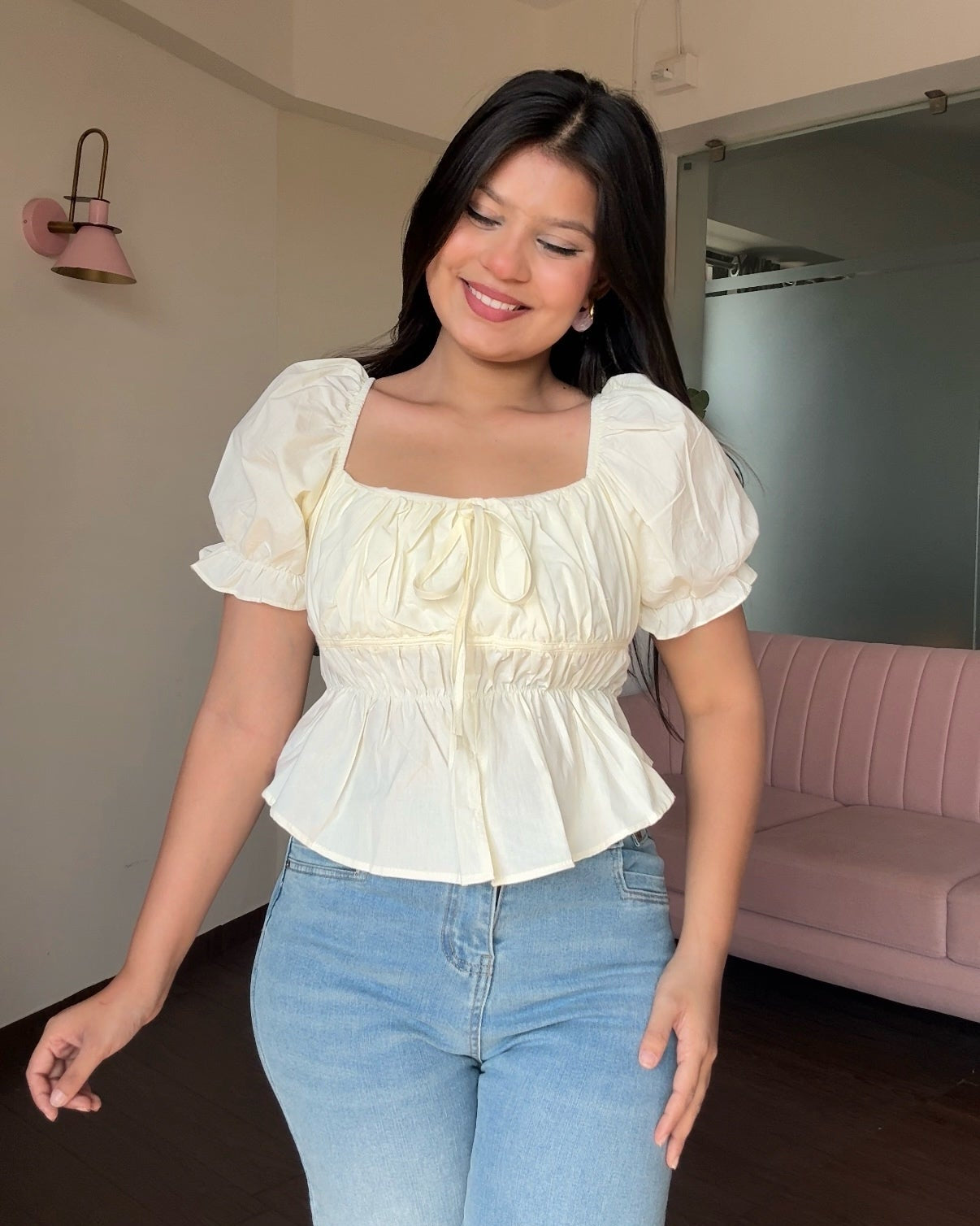 Puff Sleeve Cotton Peplum Top