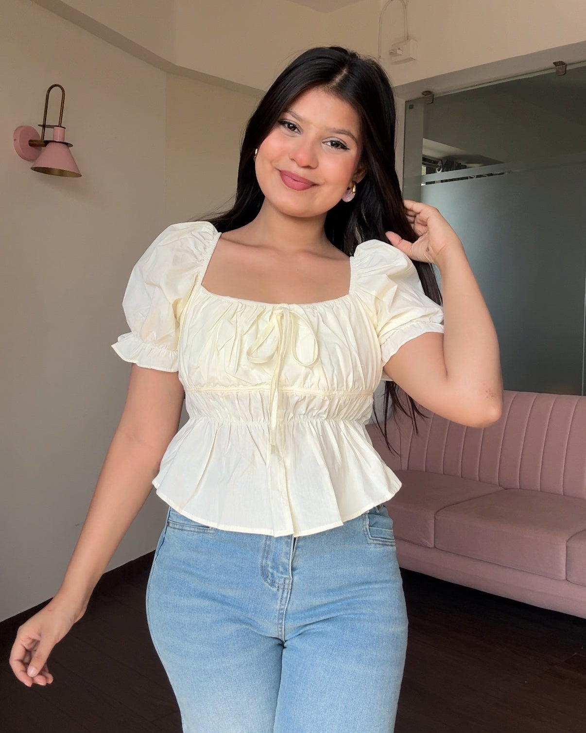 Puff Sleeve Cotton Peplum Top