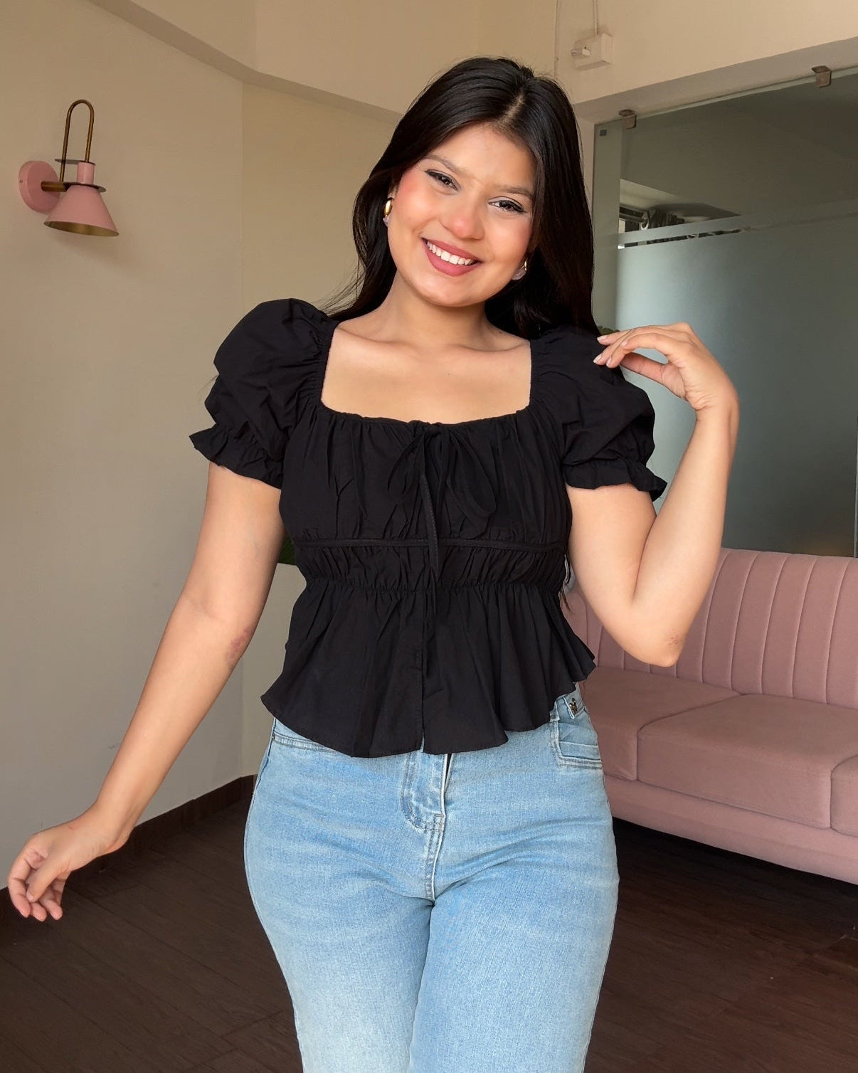 Puff Sleeve Cotton Peplum Top