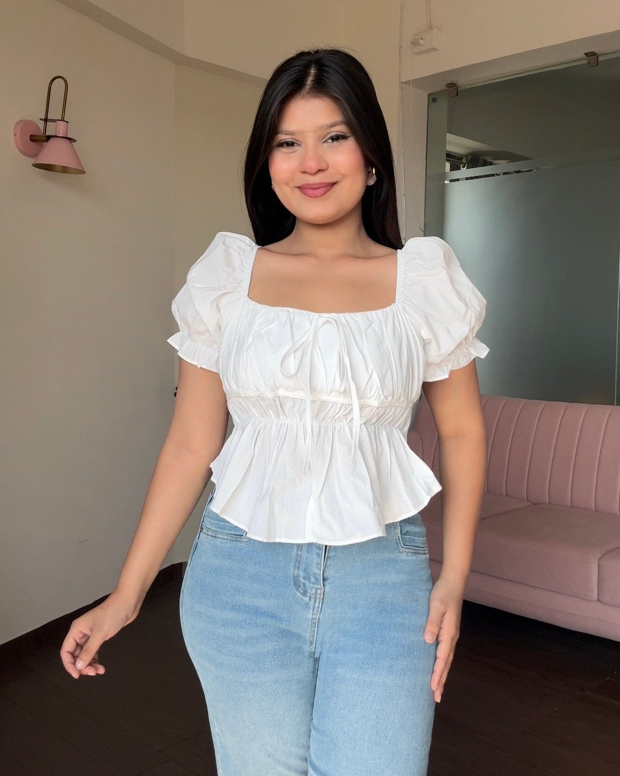 Puff Sleeve Cotton Peplum Top
