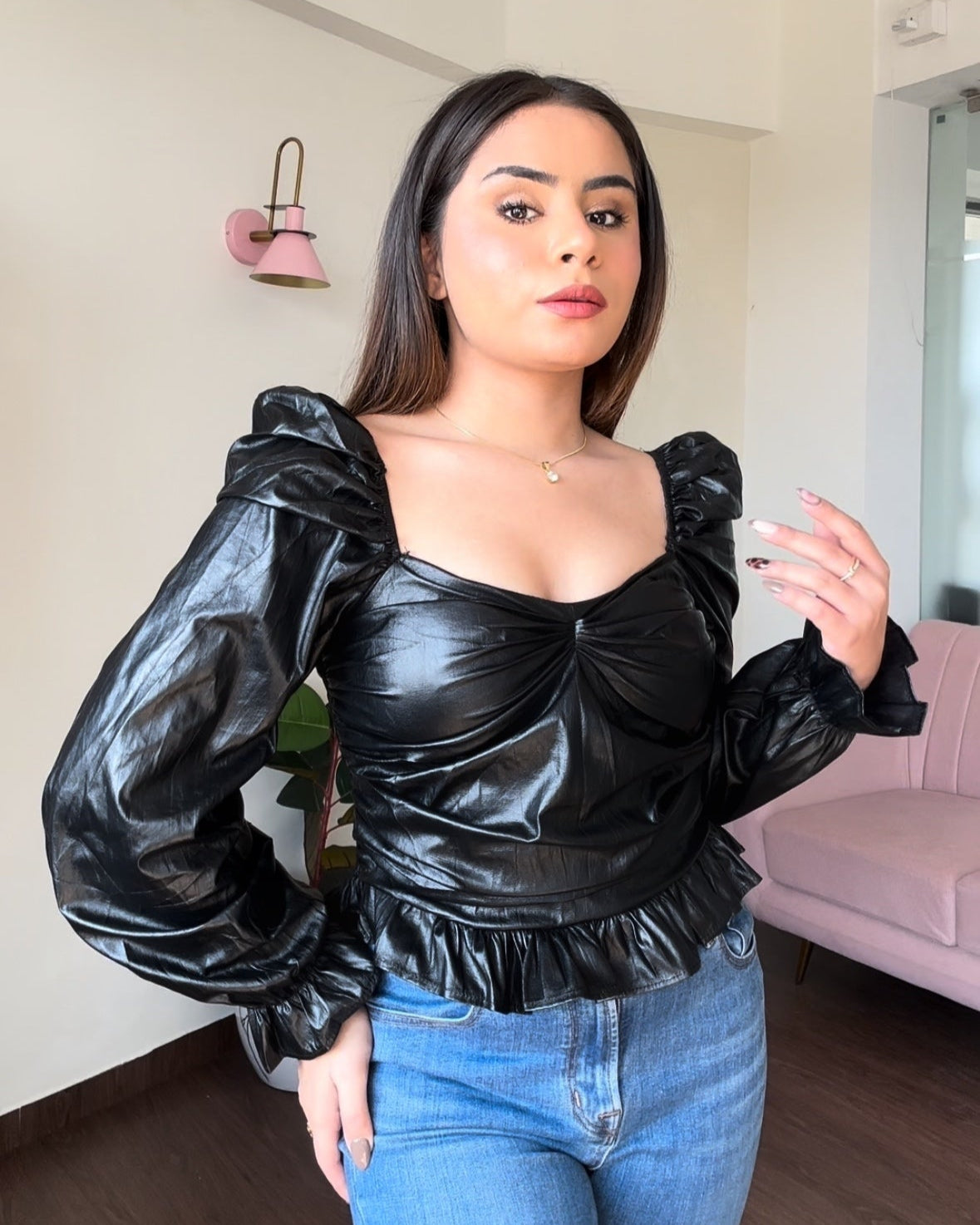 Puff Sleeve Leather Top