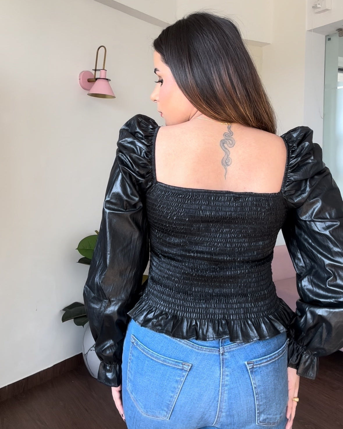 Puff Sleeve Leather Top