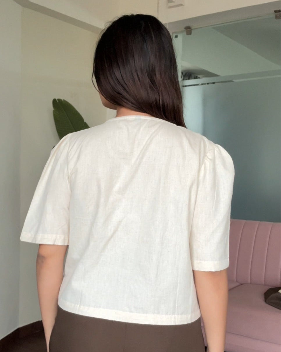 Puff Sleeve Vest Button Up Cotton Top