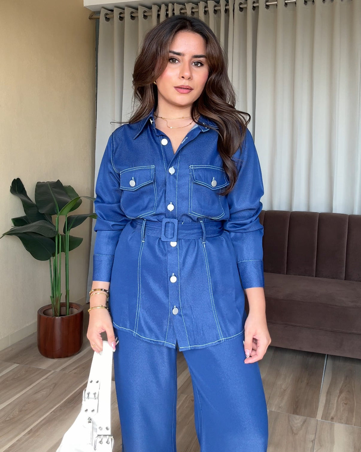 Relaxed Fit Belted Denim Co-ord Set