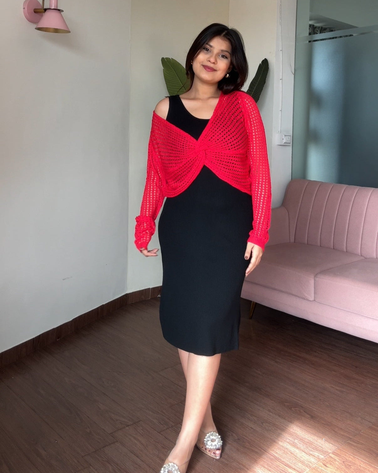 Relaxed Fit Midi Dress With Crochet Knot Pullover