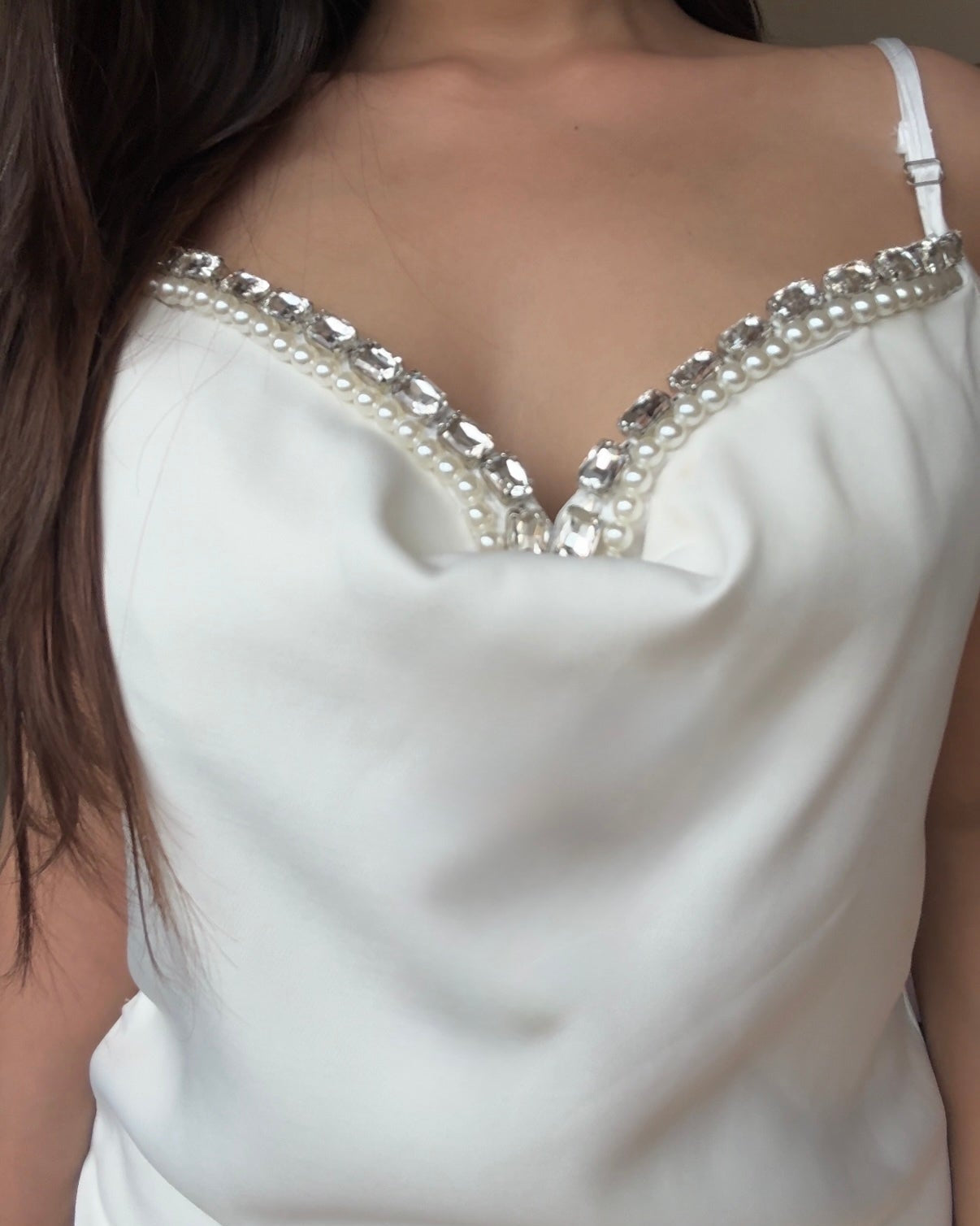 Rhinestone Detailing Cowl Neck Slip Dress