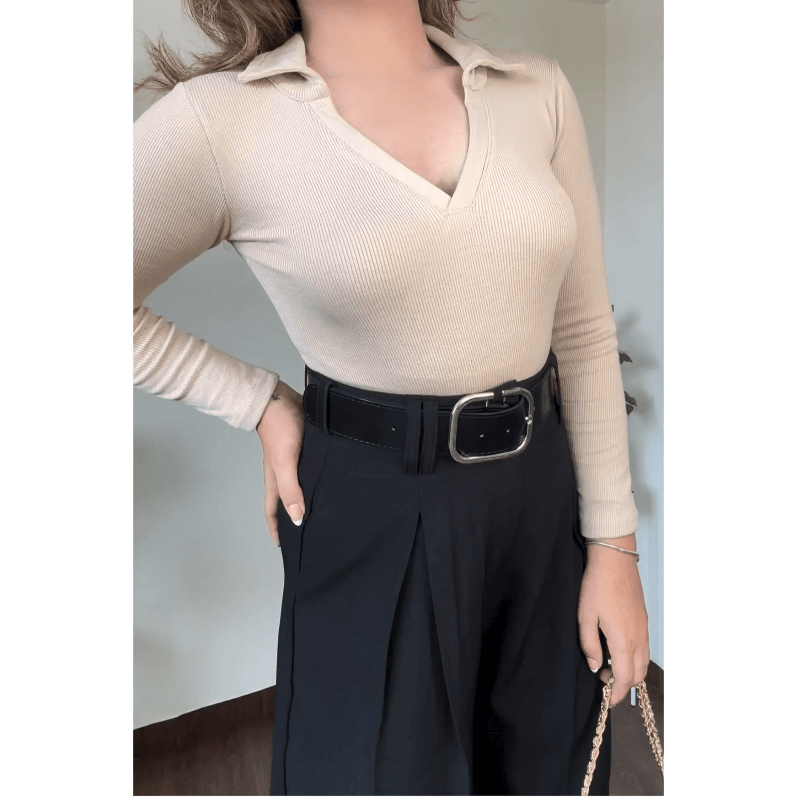 Ribbed Collar Bodysuit Top