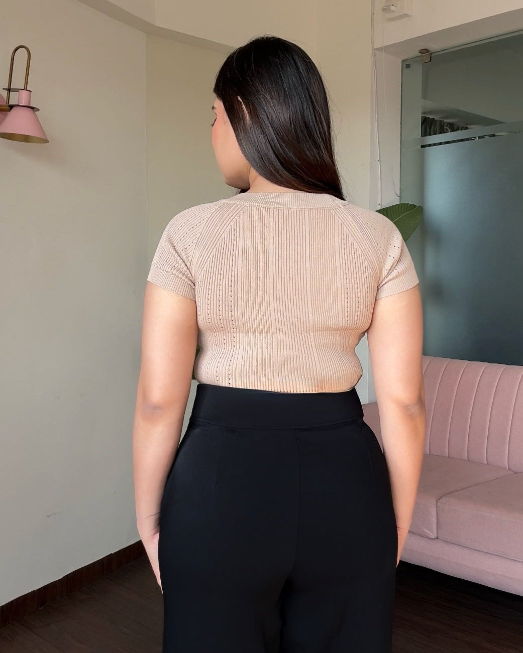 Ribbed Golden Button Top