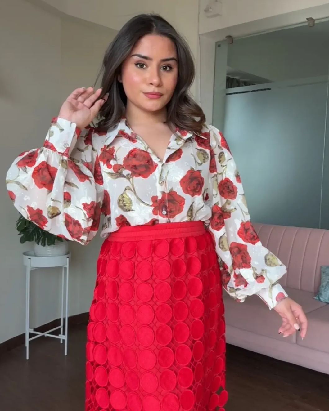 Rose Chiffon Textured Shirt