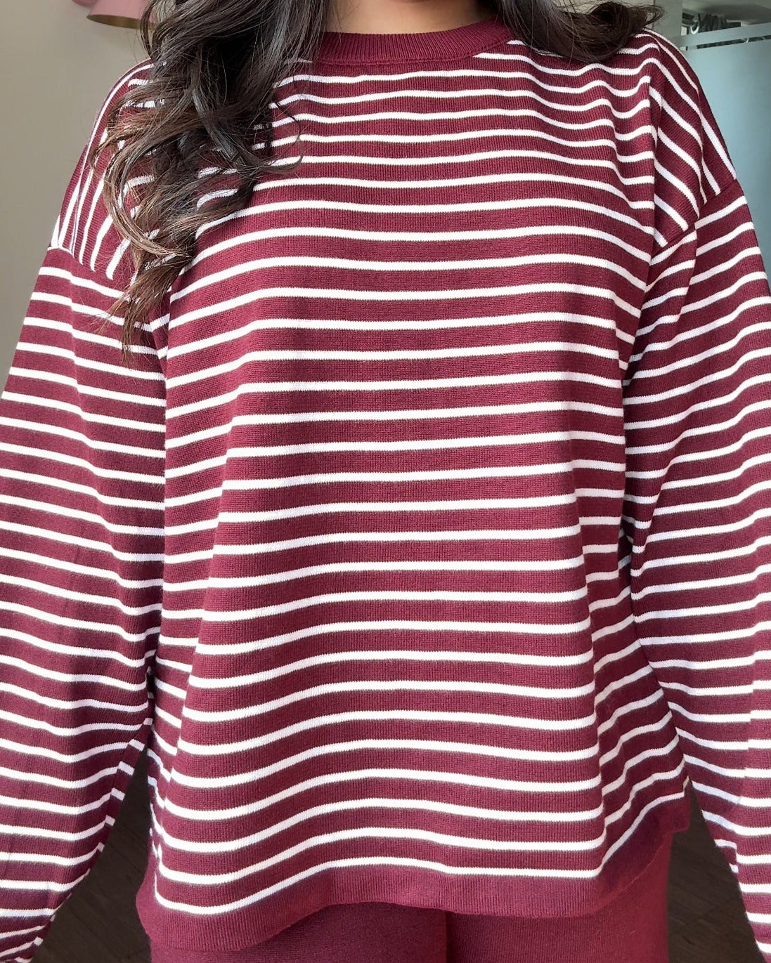 Round Neck Striped Knitted Co-ord Set
