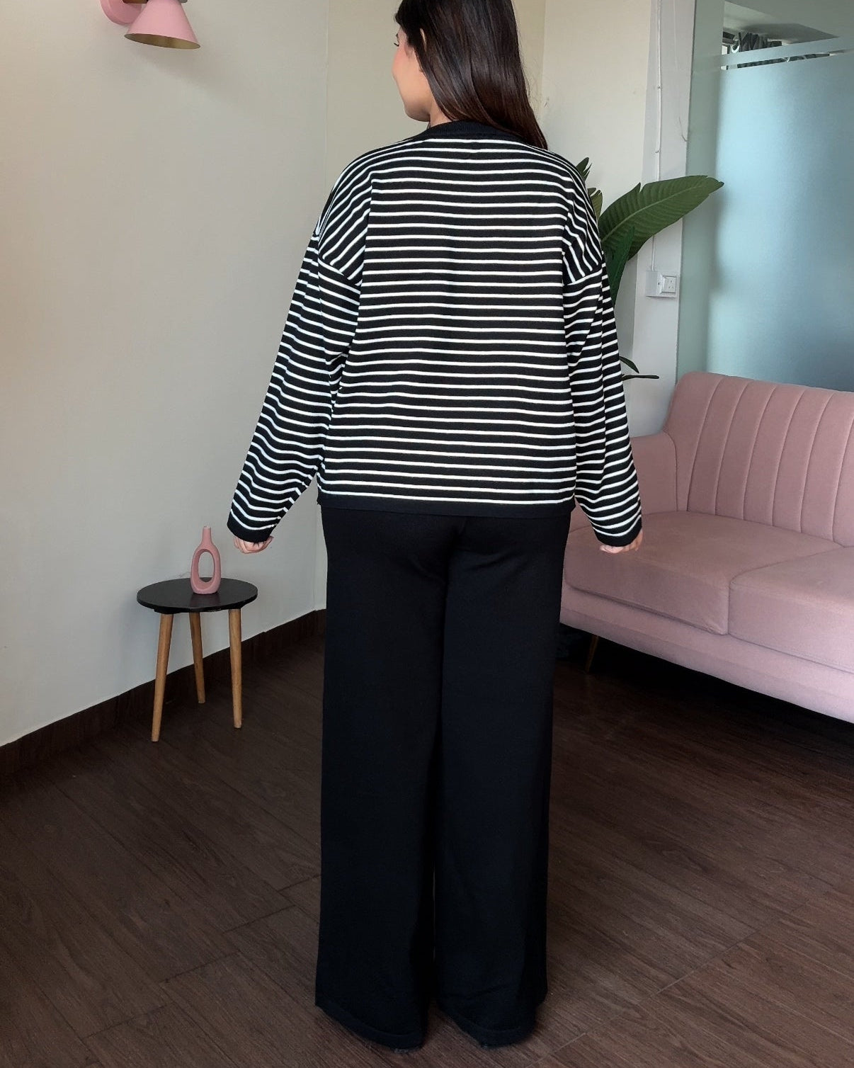 Round Neck Striped Knitted Co-ord Set