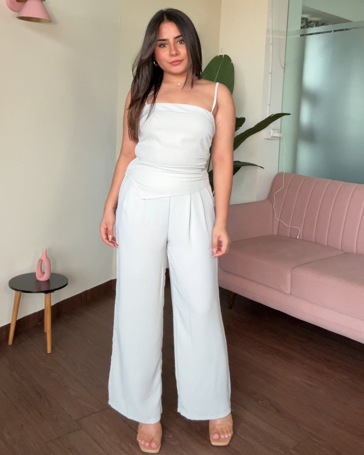 Ruched Asymmetrical Cami Top And Pleated Pants Co-Ord Set