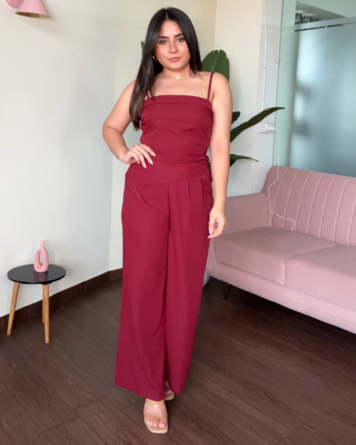 Ruched Asymmetrical Cami Top And Pleated Pants Co-Ord Set