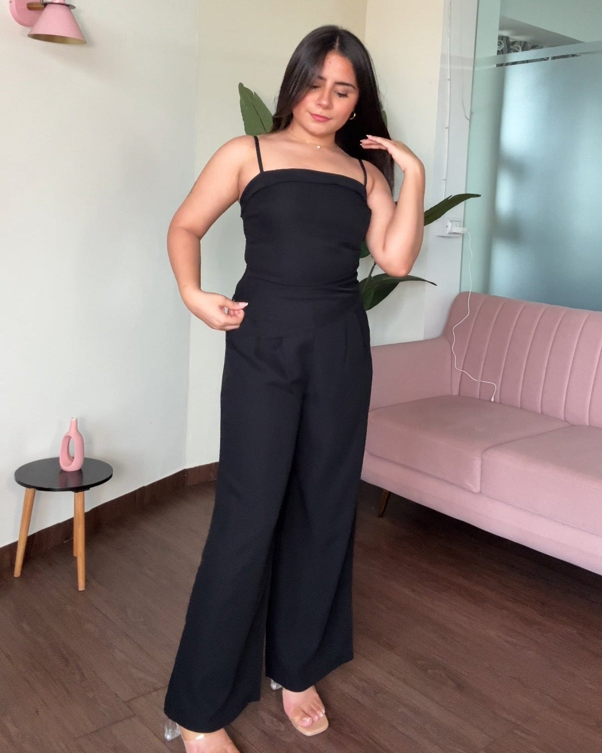 Ruched Asymmetrical Cami Top And Pleated Pants Co-Ord Set