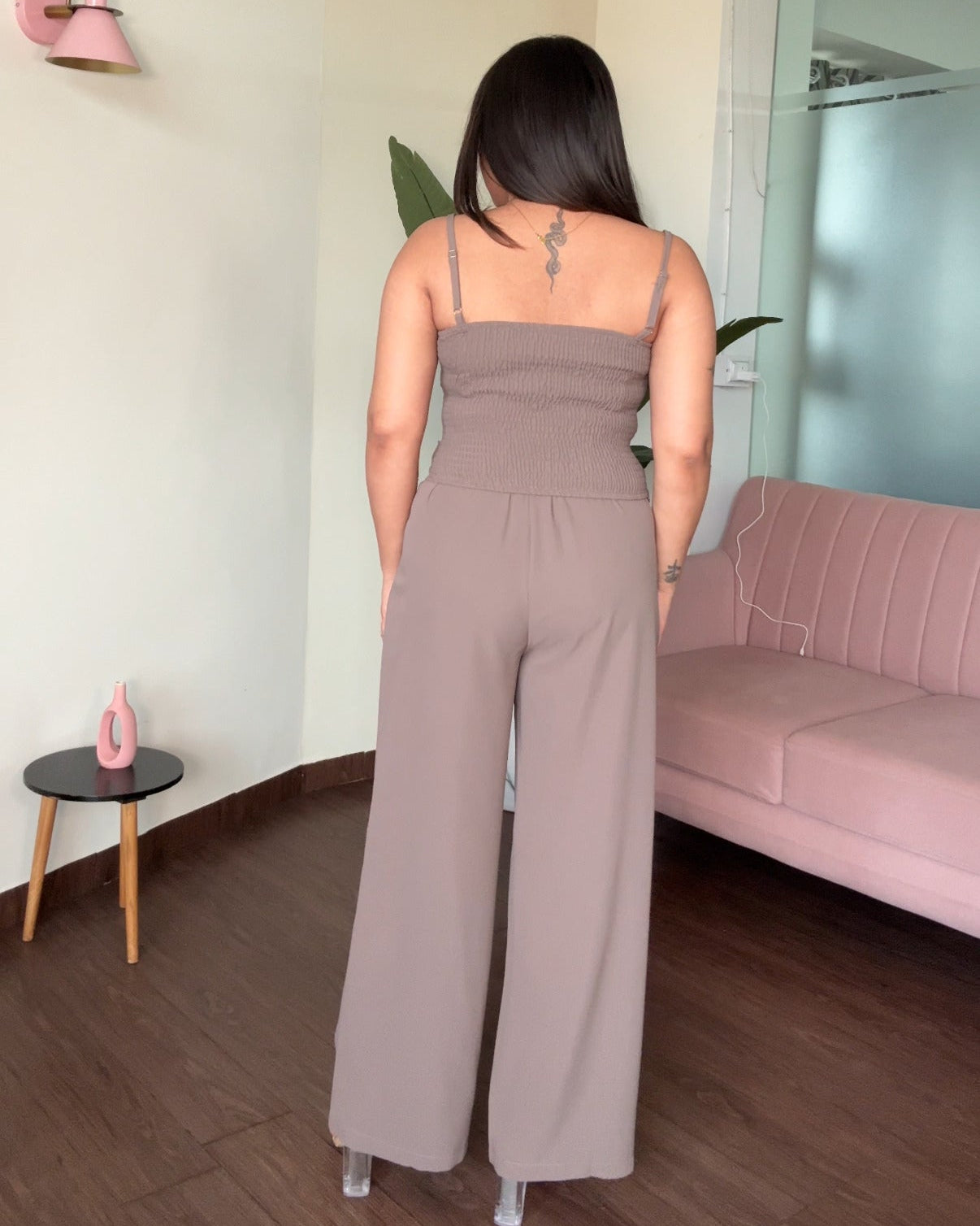 Ruched Asymmetrical Cami Top And Pleated Pants Co-Ord Set