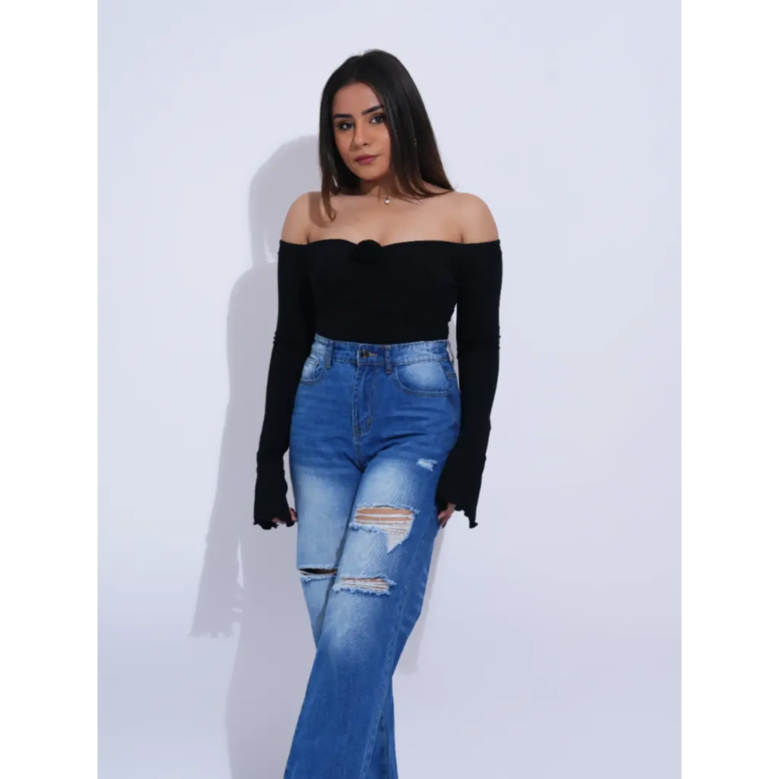 Ruched Rose Detail Off Shoulder Top