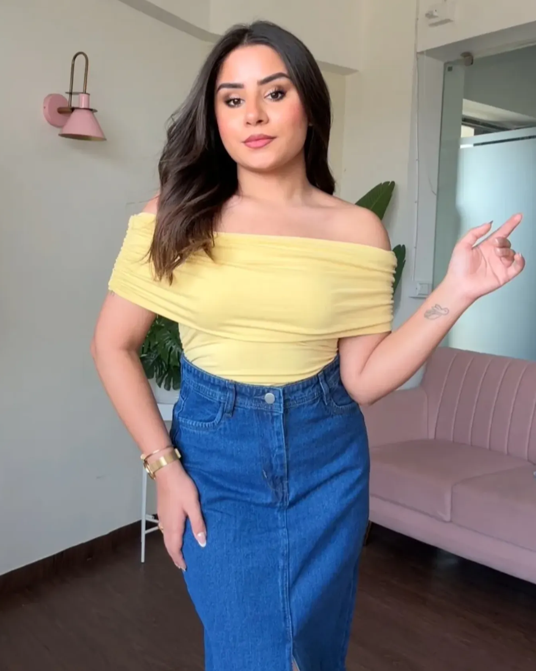 Ruched Solid Offshoulder Top