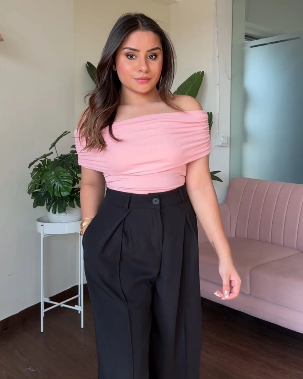 Ruched Solid Offshoulder Top