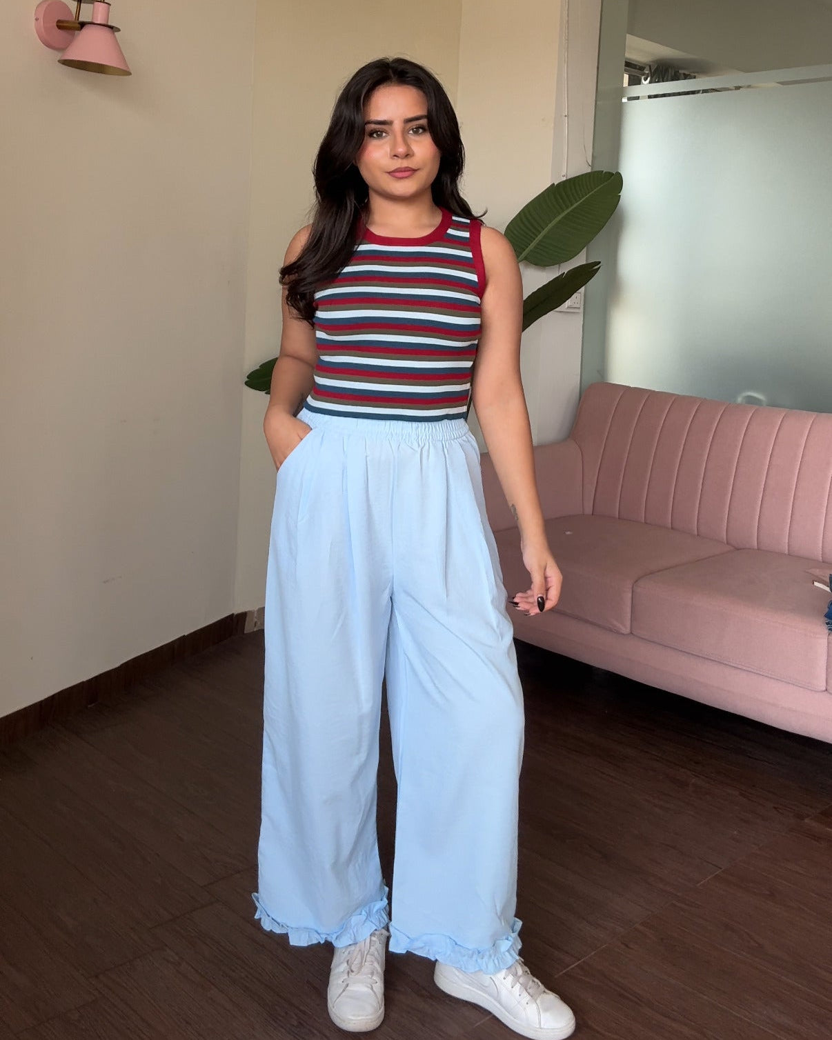 Ruffle Hem Detailing Cotton Pajama Pants
