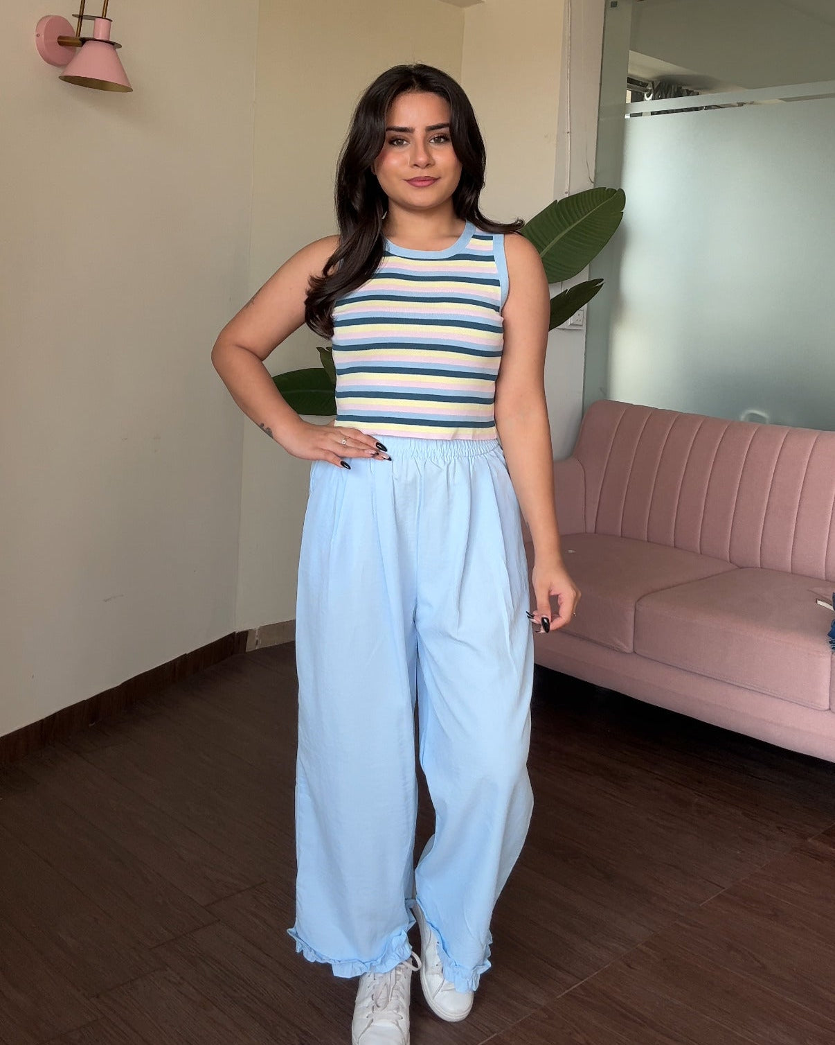 Ruffle Hem Detailing Cotton Pajama Pants