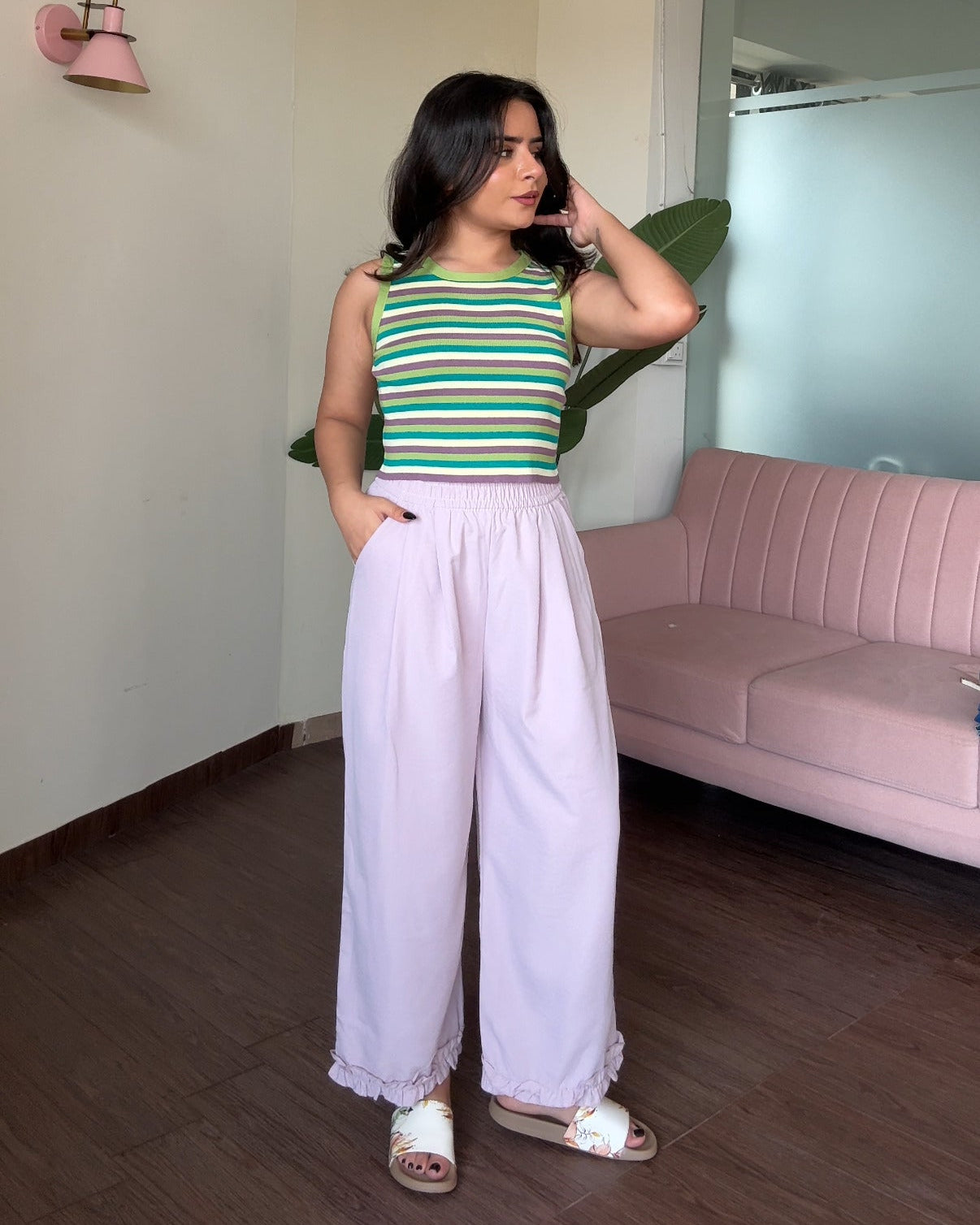 Ruffle Hem Detailing Cotton Pajama Pants